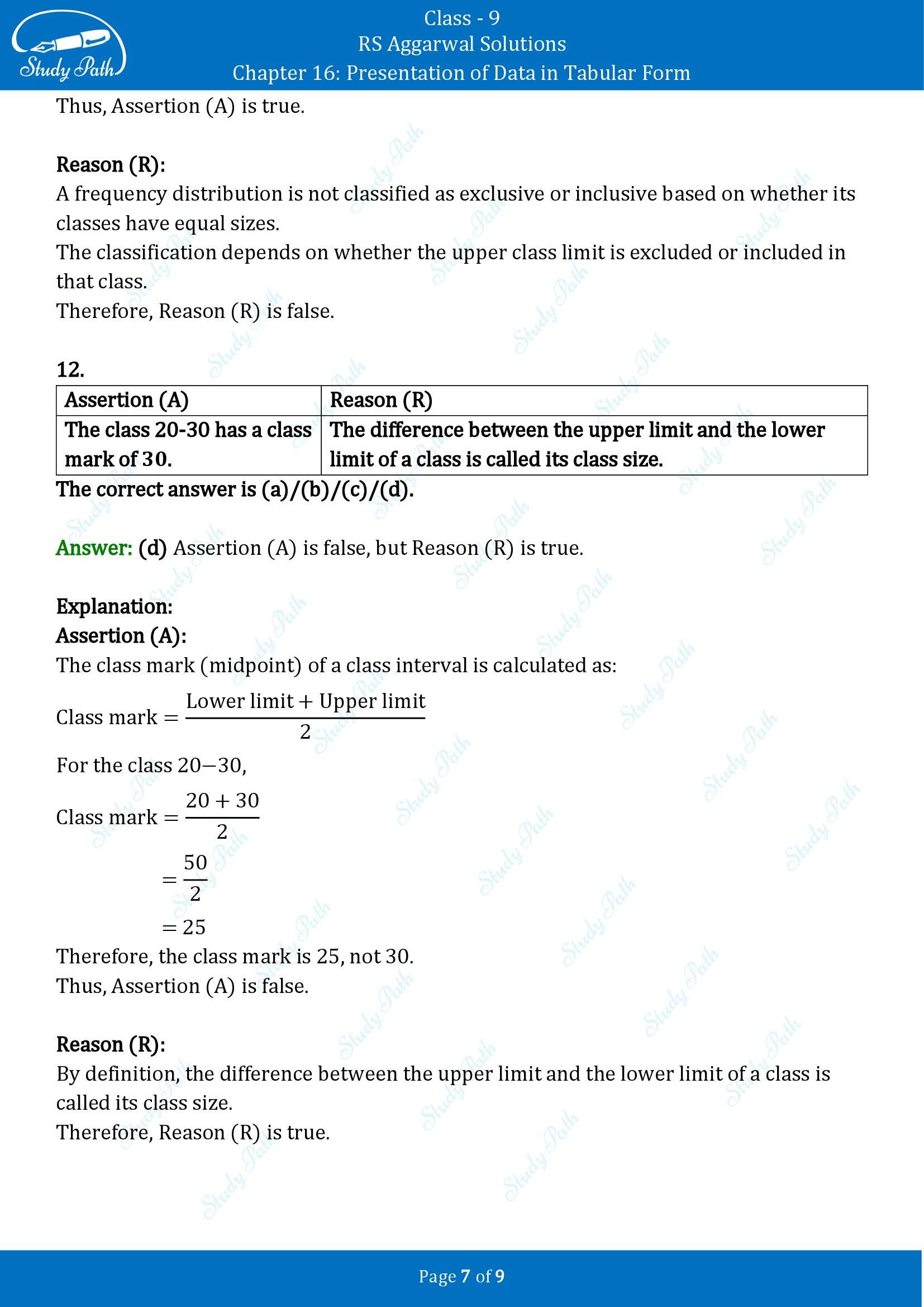 RS Aggarwal Solutions Class 9 Chapter 16 Presentation of Data in Tabular Form Multiple Choice Questions MCQs 00007
