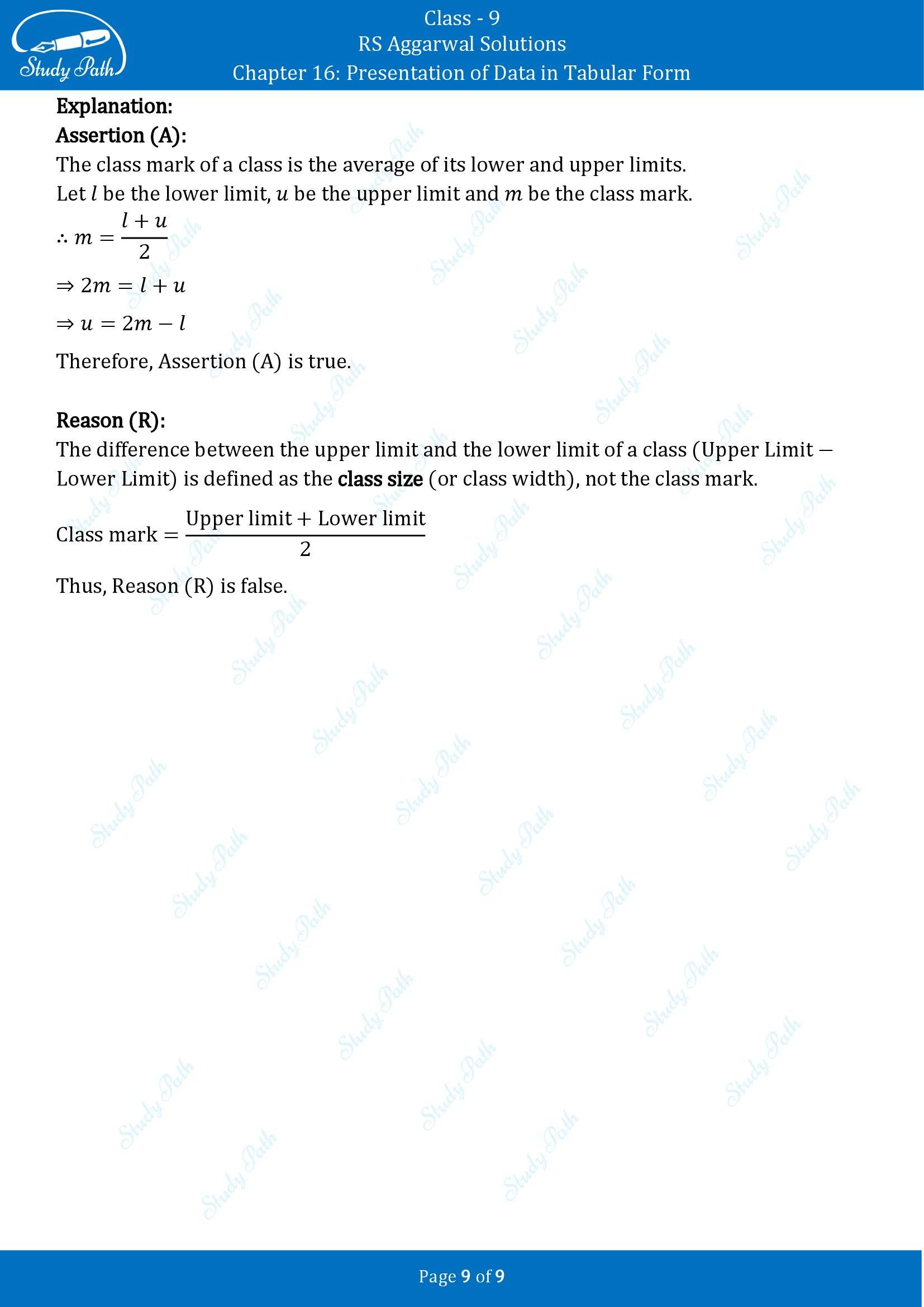 RS Aggarwal Solutions Class 9 Chapter 16 Presentation of Data in Tabular Form Multiple Choice Questions MCQs 00009