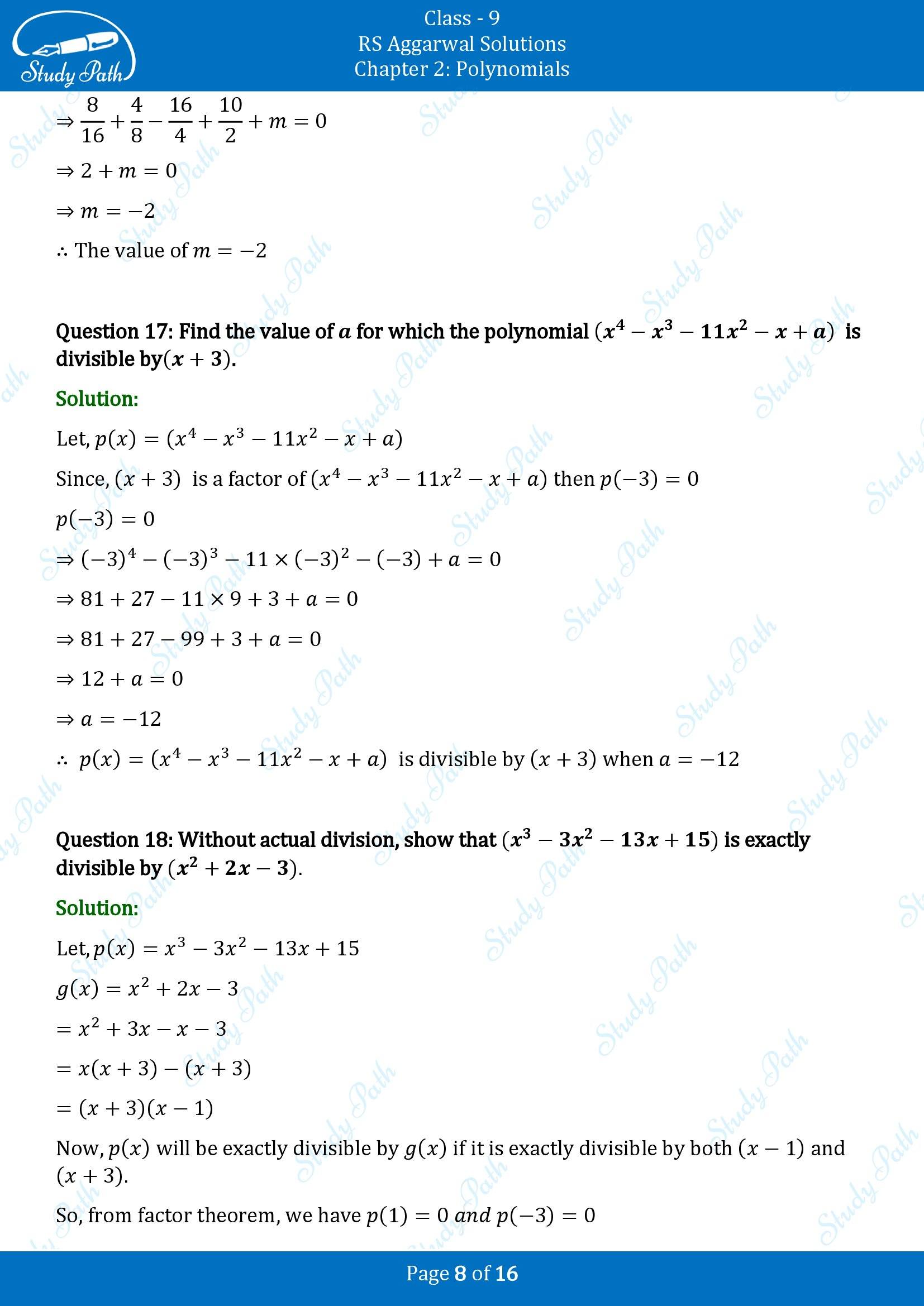 RS Aggarwal Solutions Class 9 Chapter 2 Polynomials Exercise 2D 00008