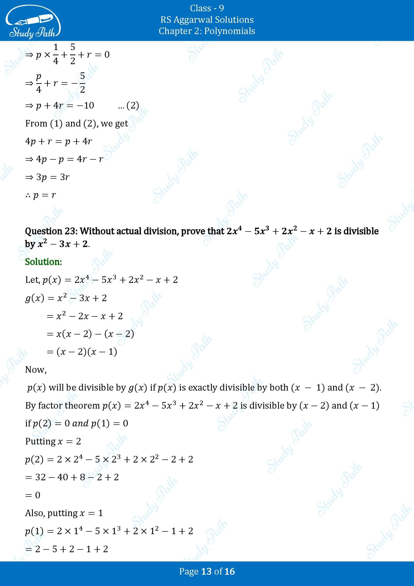 RS Aggarwal Solutions Class 9 Chapter 2 Polynomials Exercise 2D 00013