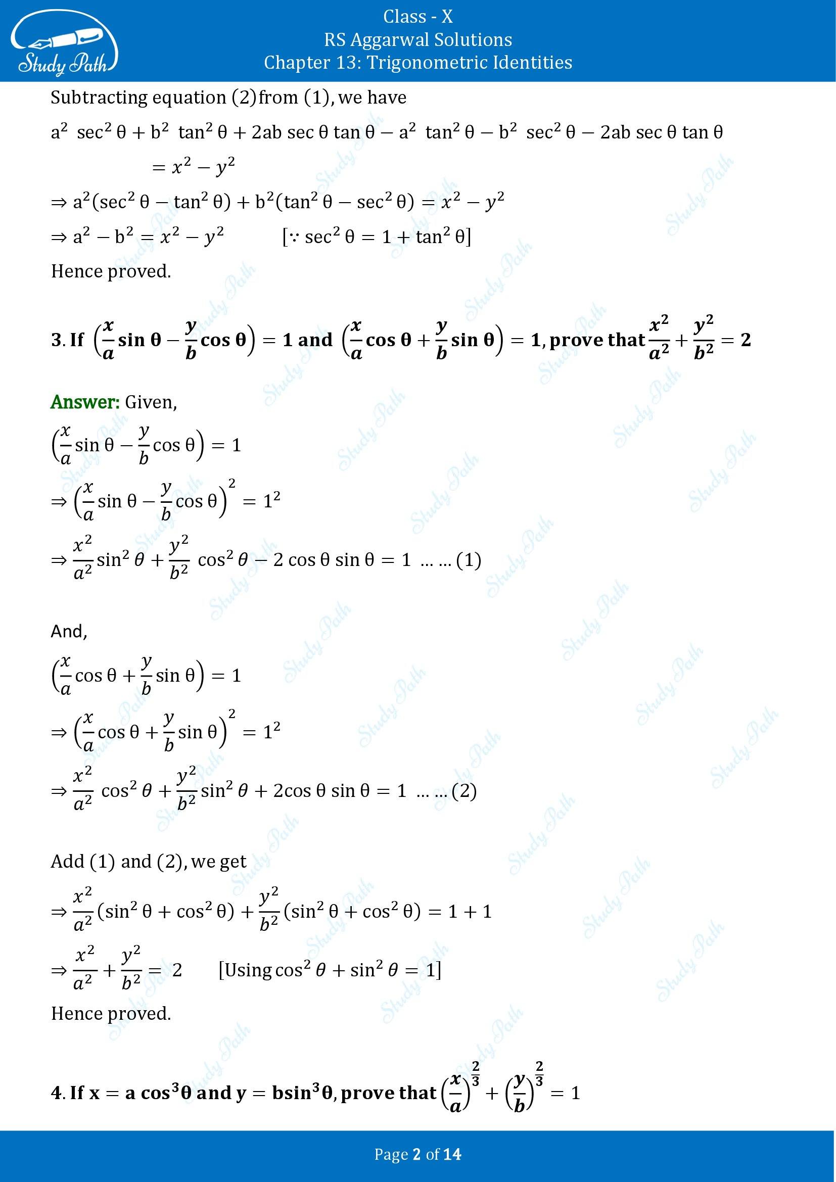 RS Aggarwal Solutions for Class 10 Chapter 13 Trigonometric Identities Exercise 13B 00002