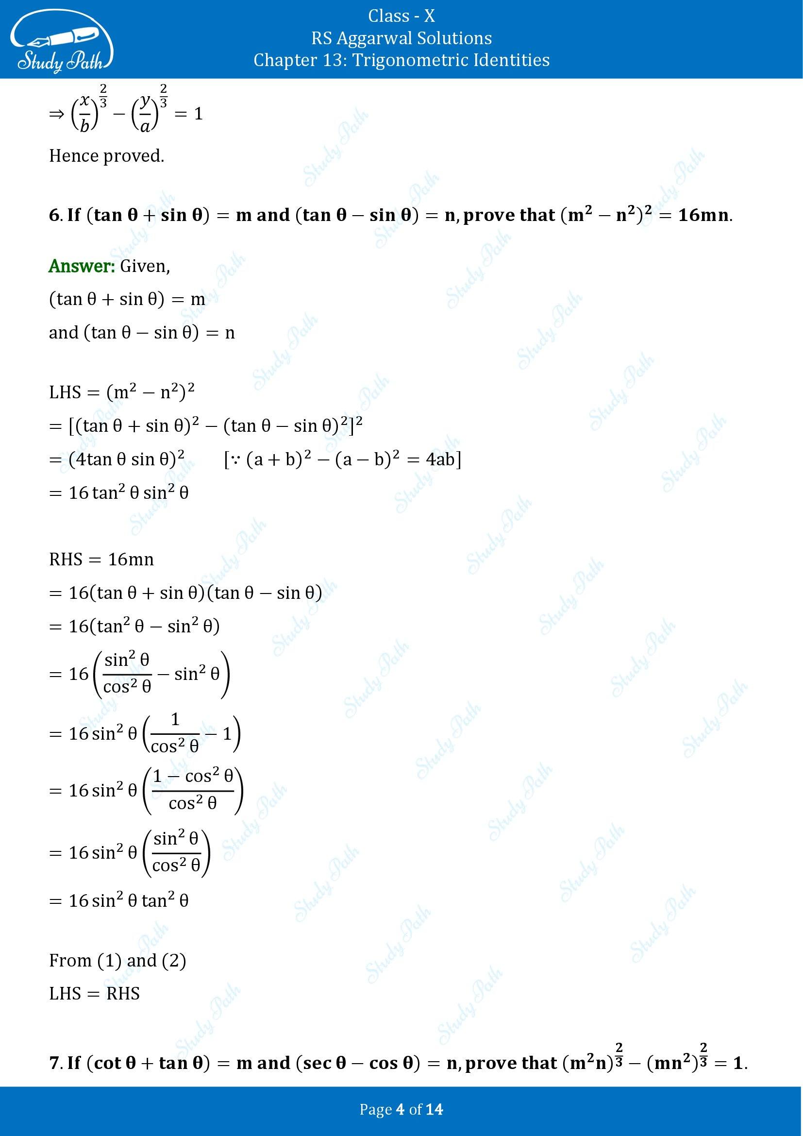 RS Aggarwal Solutions for Class 10 Chapter 13 Trigonometric Identities Exercise 13B 00004