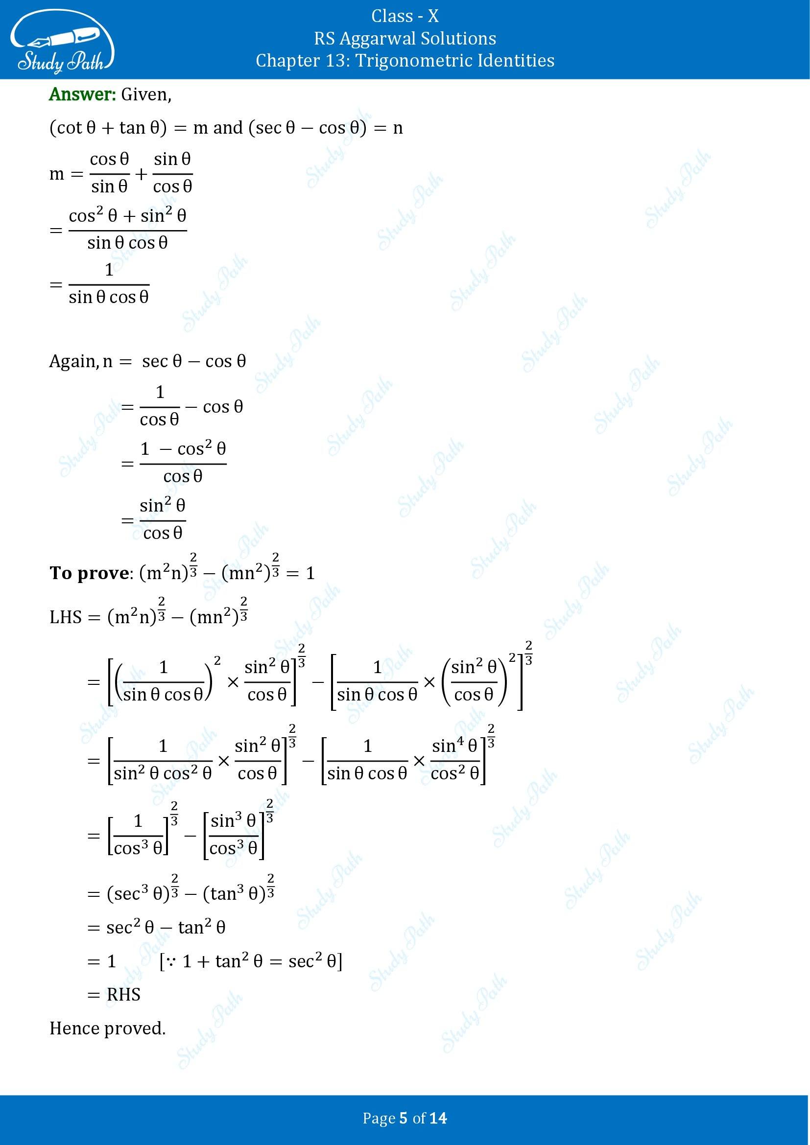 RS Aggarwal Solutions for Class 10 Chapter 13 Trigonometric Identities Exercise 13B 00005