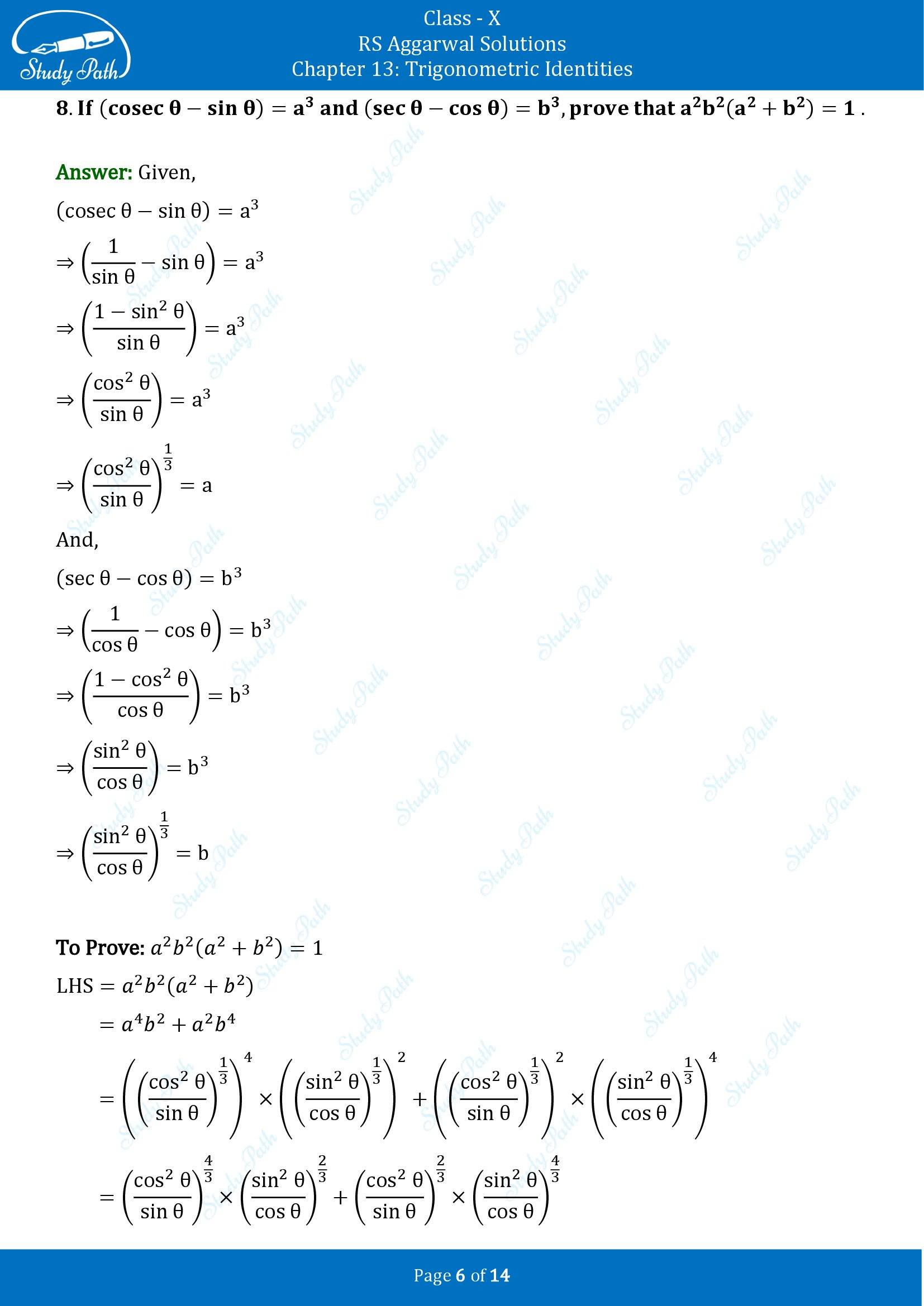 RS Aggarwal Solutions for Class 10 Chapter 13 Trigonometric Identities Exercise 13B 00006