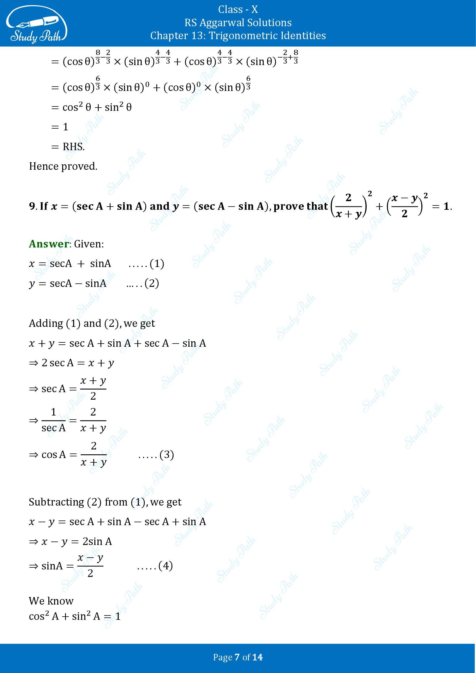 RS Aggarwal Solutions for Class 10 Chapter 13 Trigonometric Identities Exercise 13B 00007