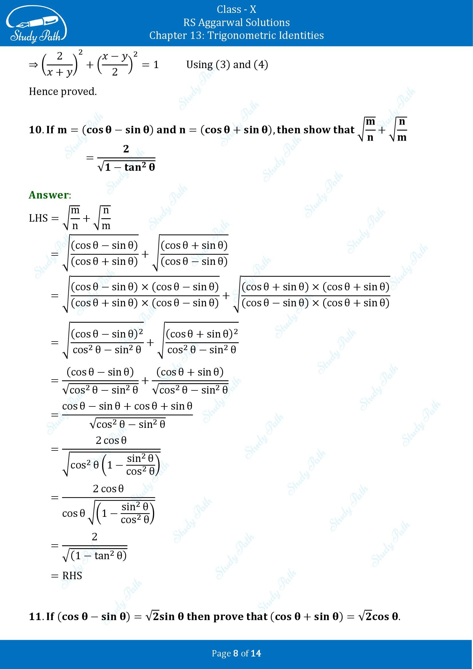 RS Aggarwal Solutions for Class 10 Chapter 13 Trigonometric Identities Exercise 13B 00008