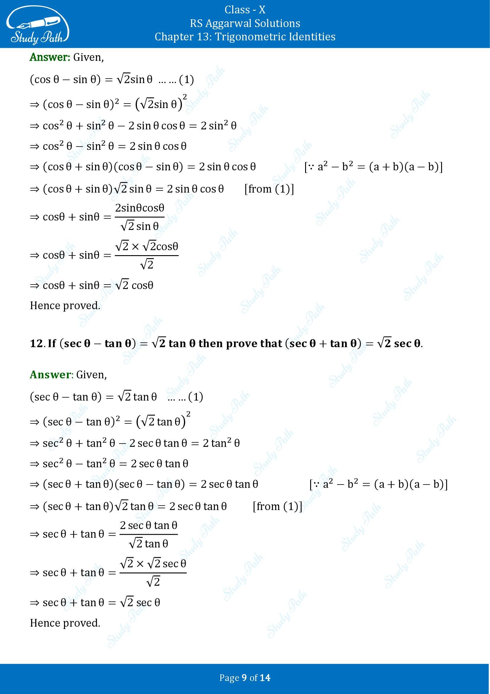 RS Aggarwal Solutions for Class 10 Chapter 13 Trigonometric Identities Exercise 13B 00009