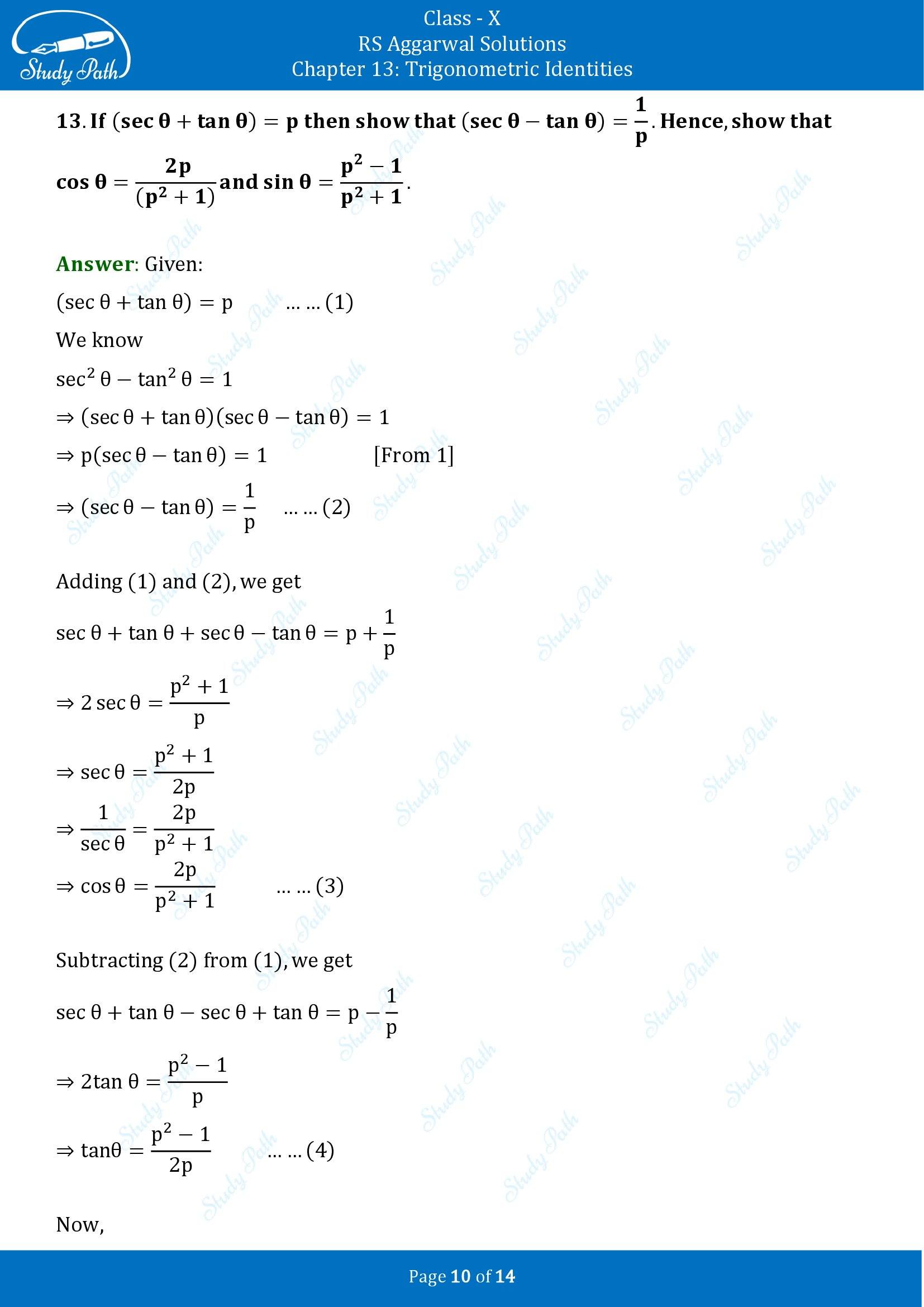 RS Aggarwal Solutions for Class 10 Chapter 13 Trigonometric Identities Exercise 13B 00010