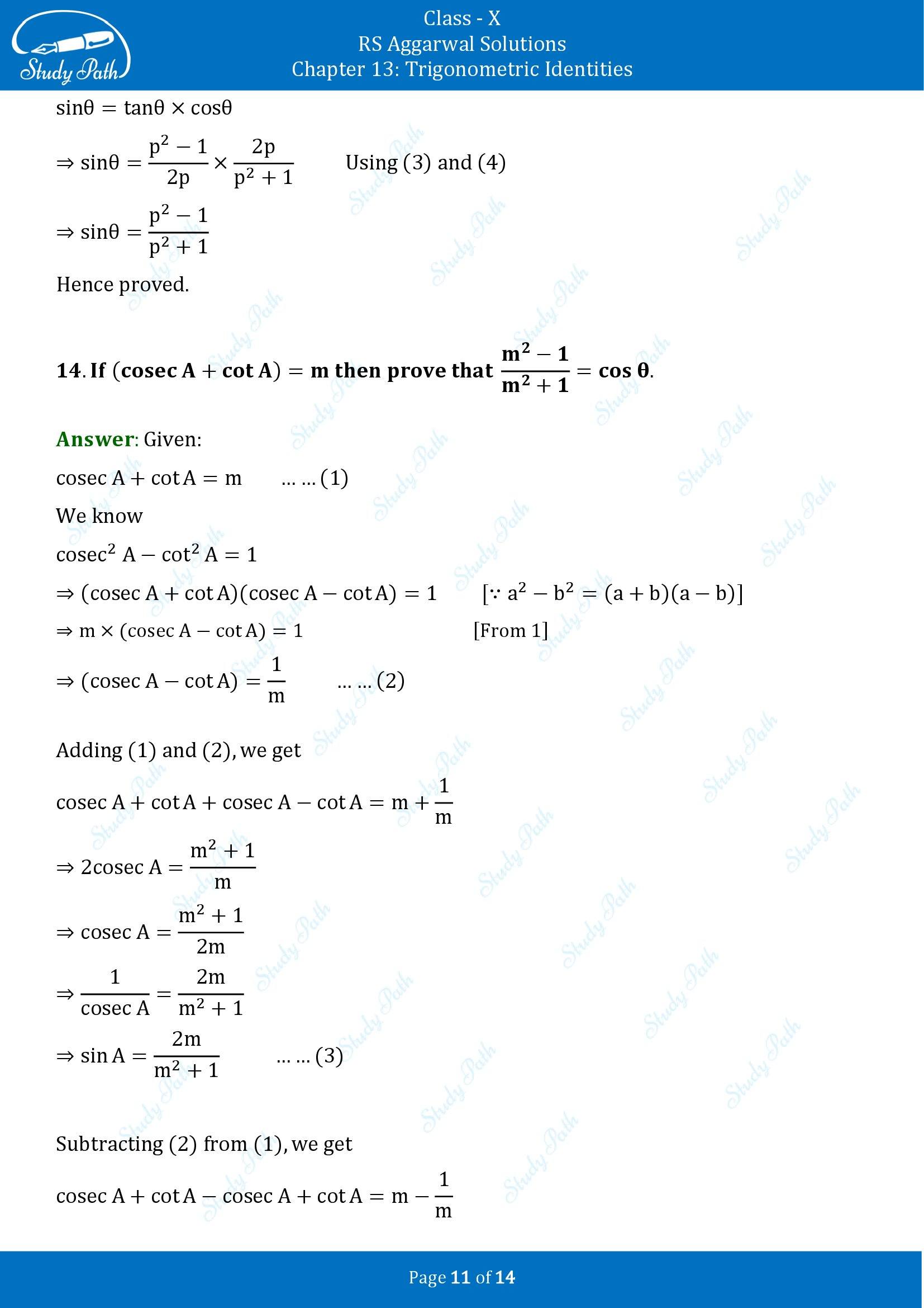 RS Aggarwal Solutions for Class 10 Chapter 13 Trigonometric Identities Exercise 13B 00011