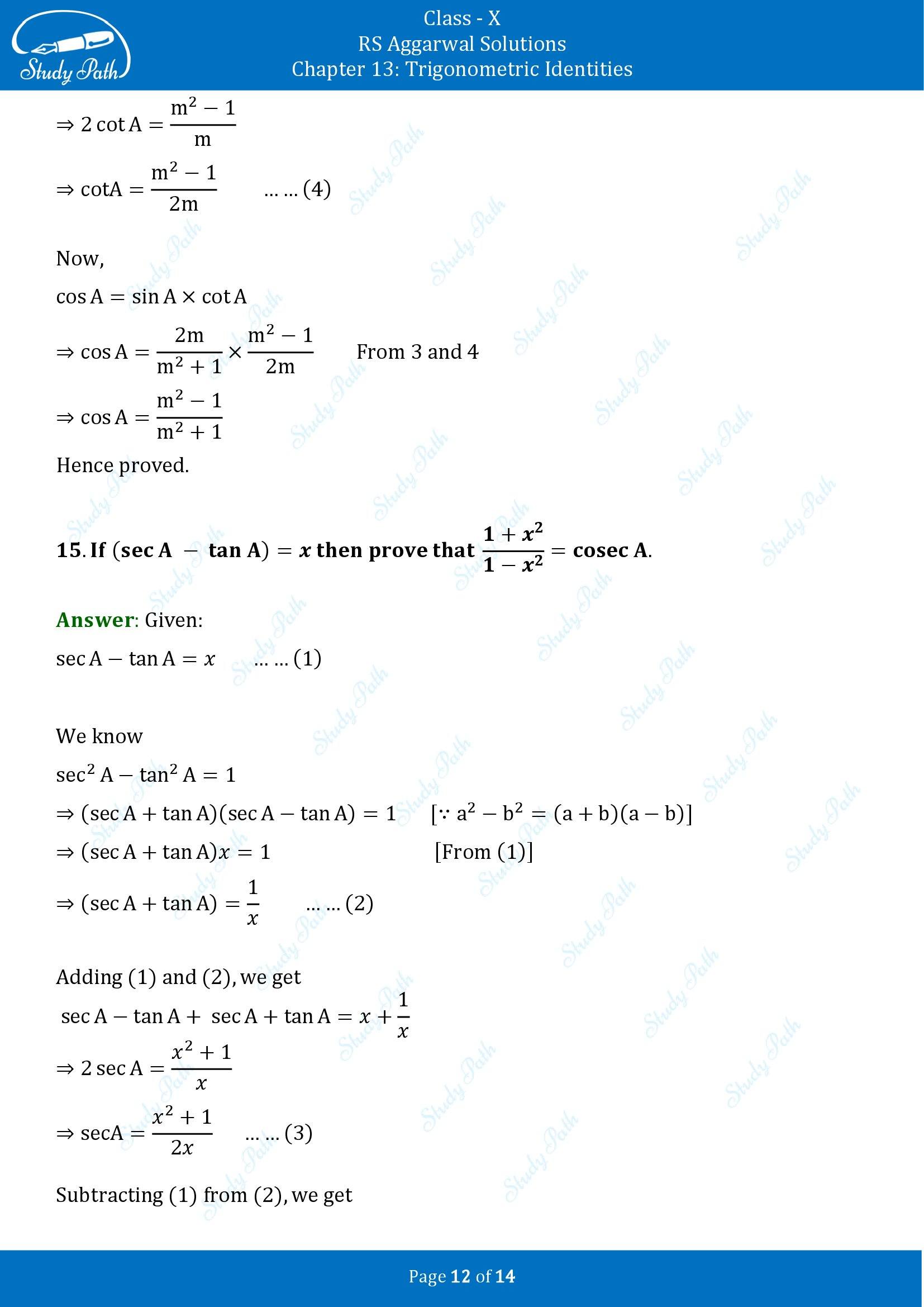 RS Aggarwal Solutions for Class 10 Chapter 13 Trigonometric Identities Exercise 13B 00012