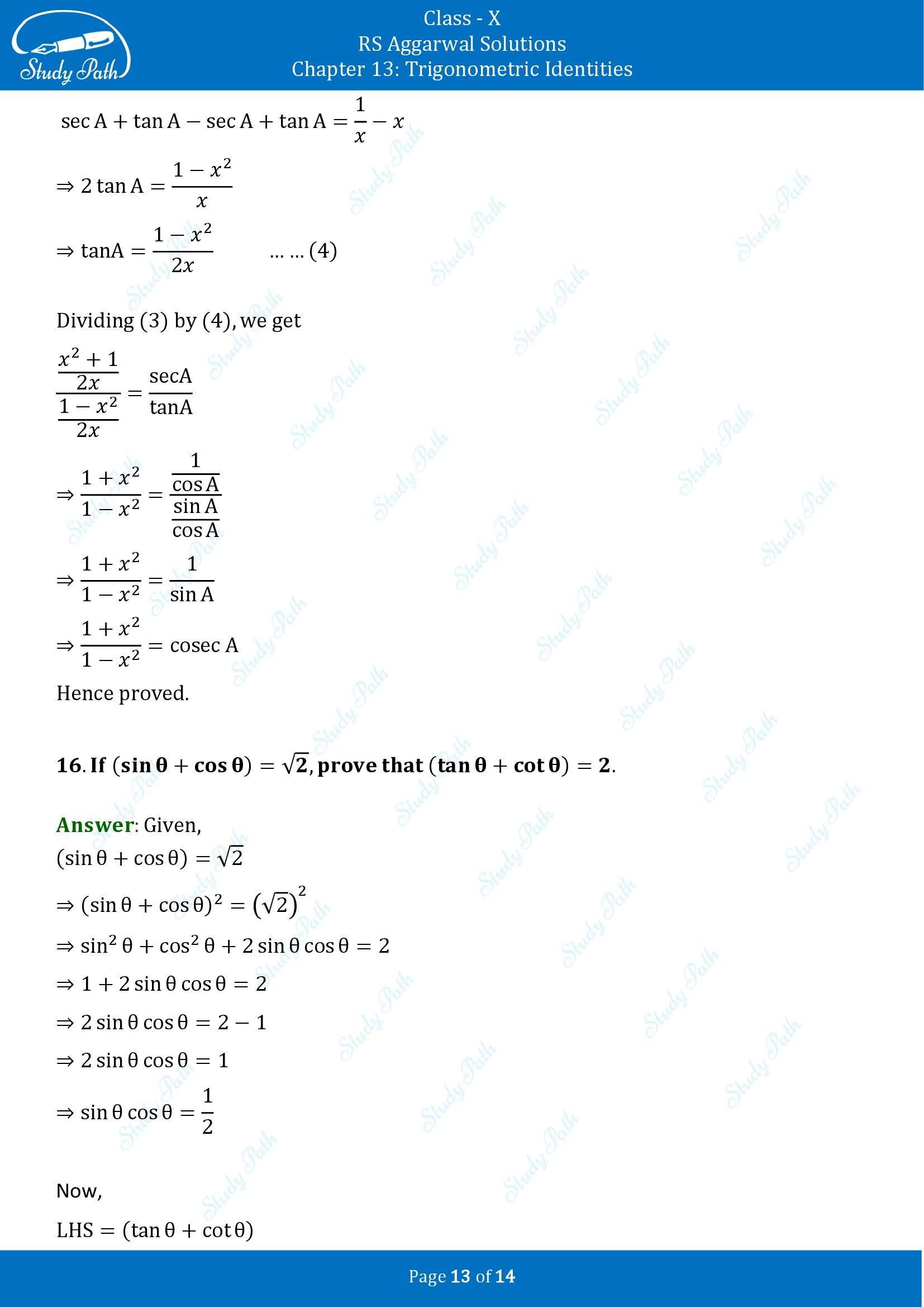 RS Aggarwal Solutions for Class 10 Chapter 13 Trigonometric Identities Exercise 13B 00013