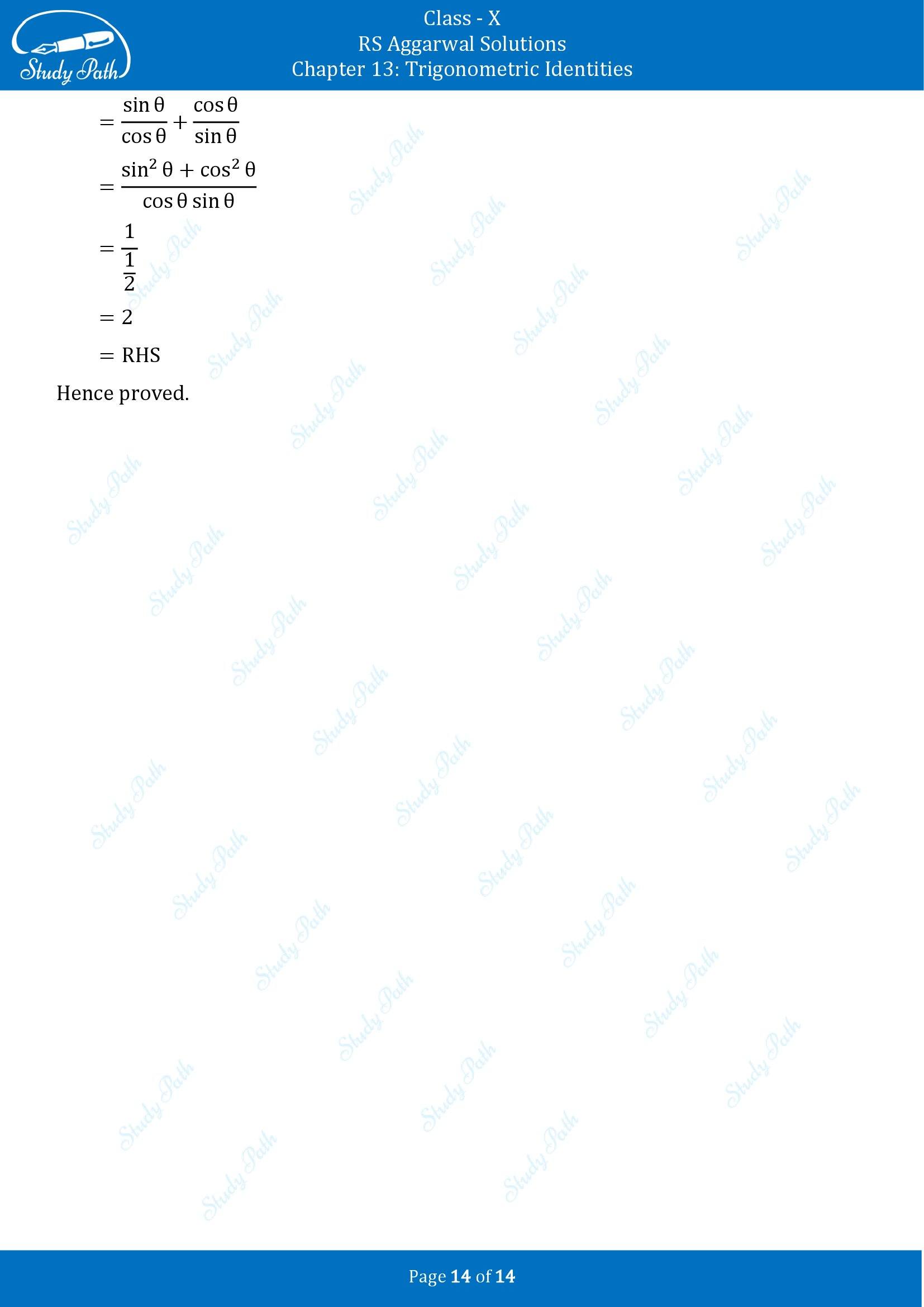 RS Aggarwal Solutions for Class 10 Chapter 13 Trigonometric Identities Exercise 13B 00014