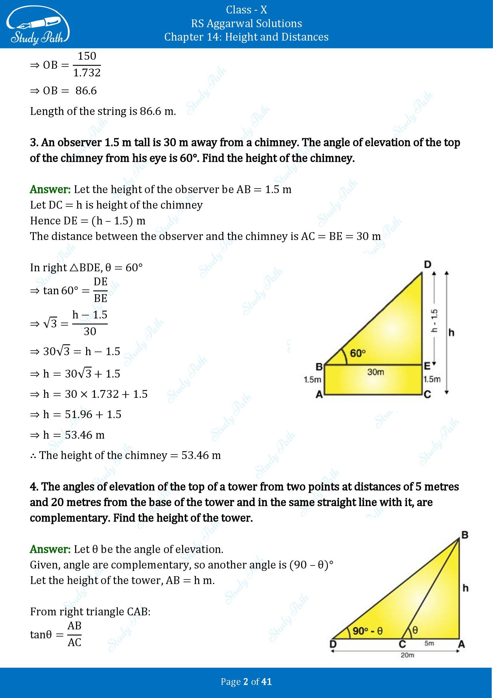 RS Aggarwal Solutions for Class 10 Chapter 14 Height and Distances Exercise 14 00002