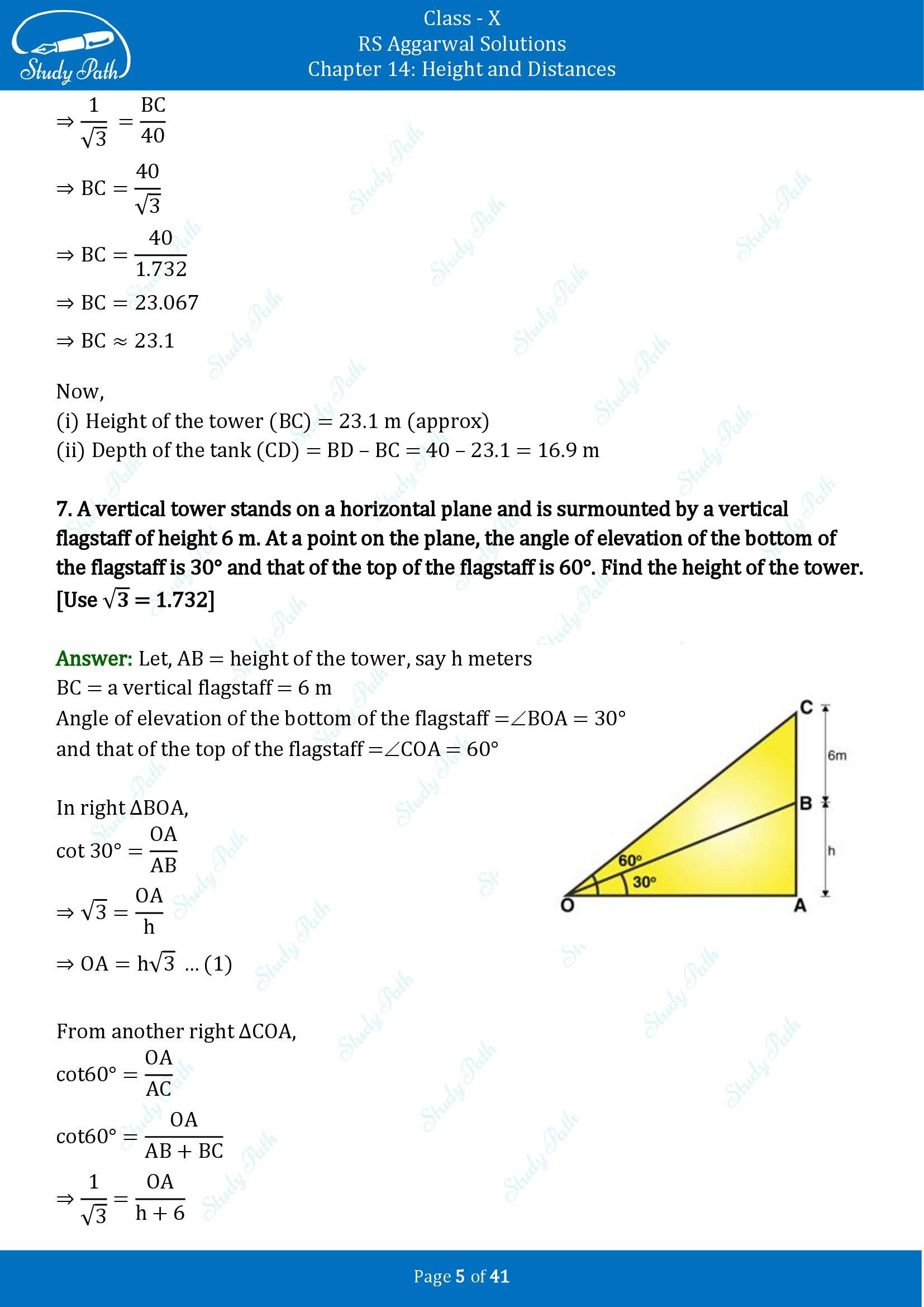RS Aggarwal Solutions for Class 10 Chapter 14 Height and Distances Exercise 14 00005