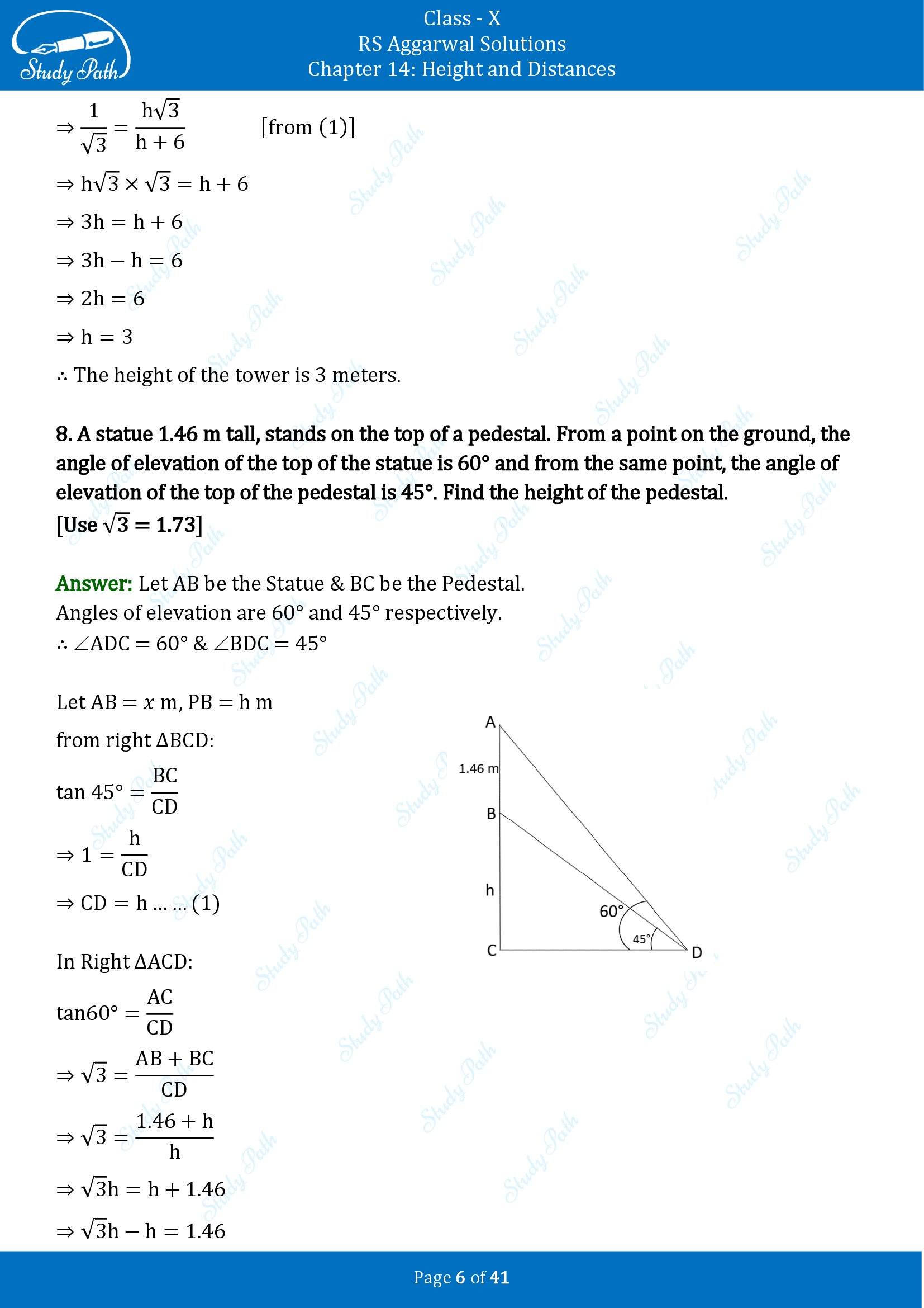 RS Aggarwal Solutions for Class 10 Chapter 14 Height and Distances Exercise 14 00006