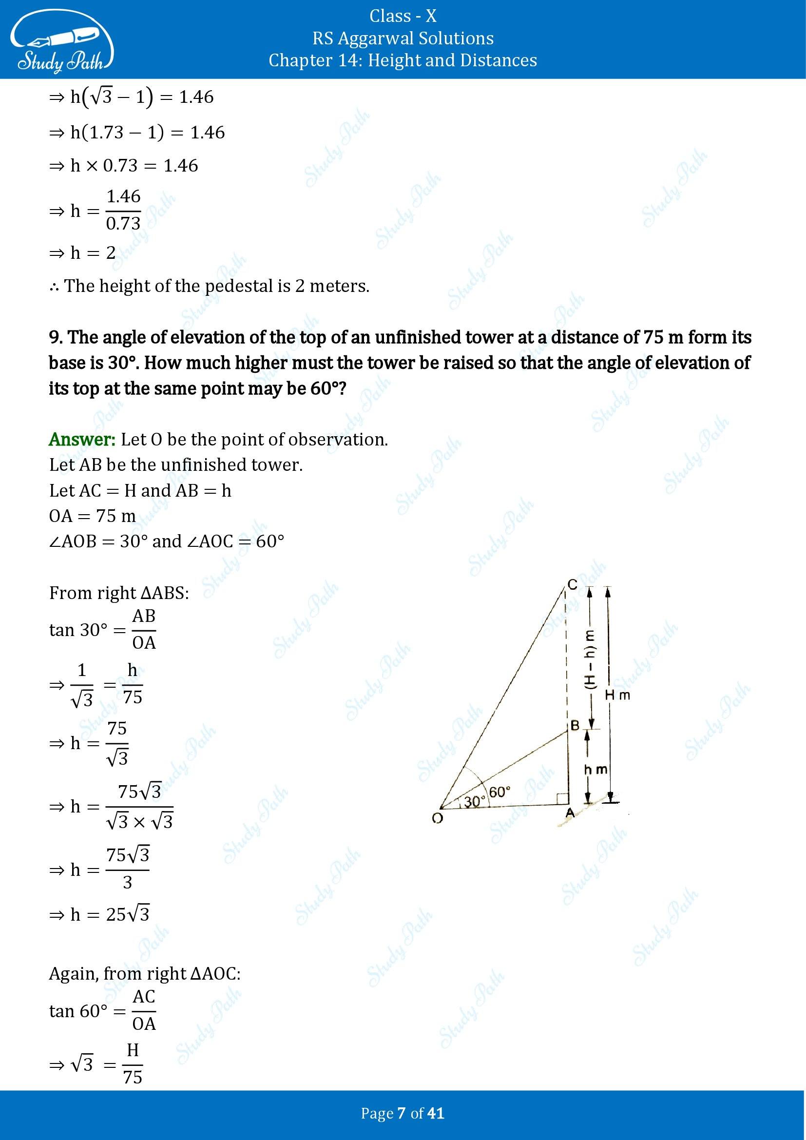 RS Aggarwal Solutions for Class 10 Chapter 14 Height and Distances Exercise 14 00007