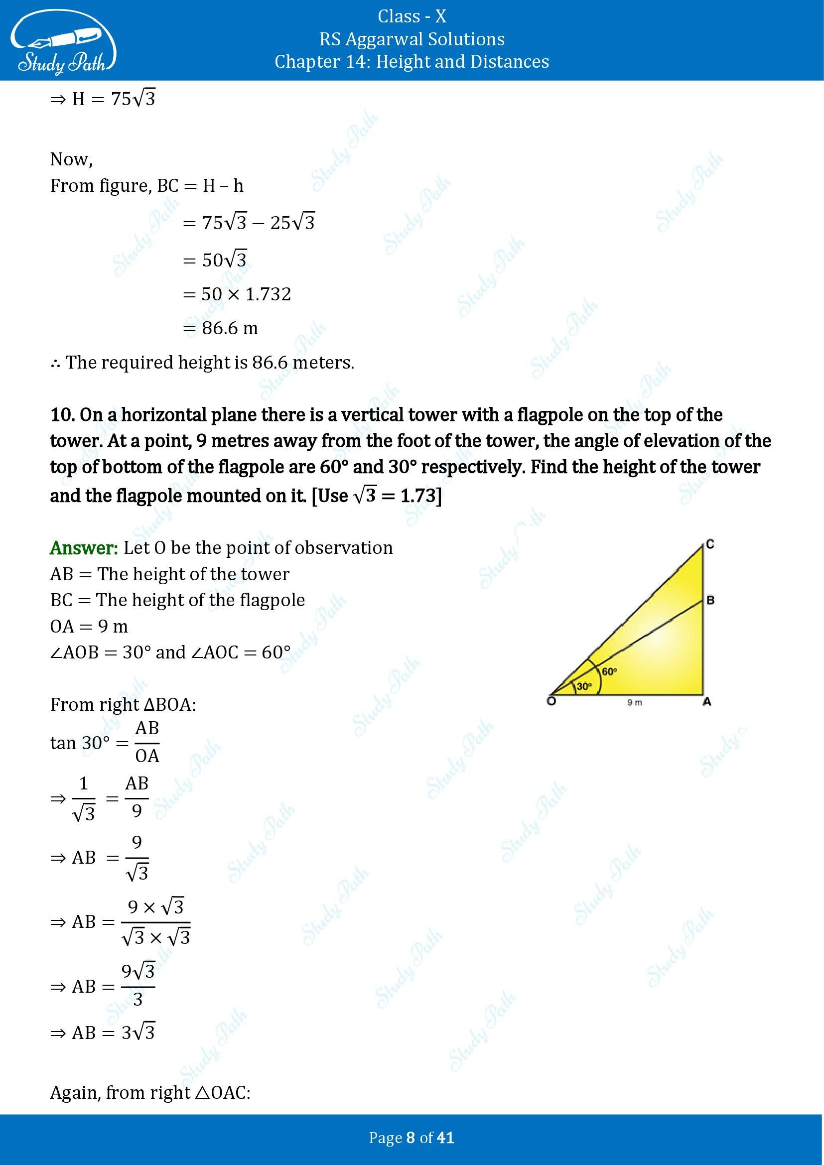 RS Aggarwal Solutions for Class 10 Chapter 14 Height and Distances Exercise 14 00008