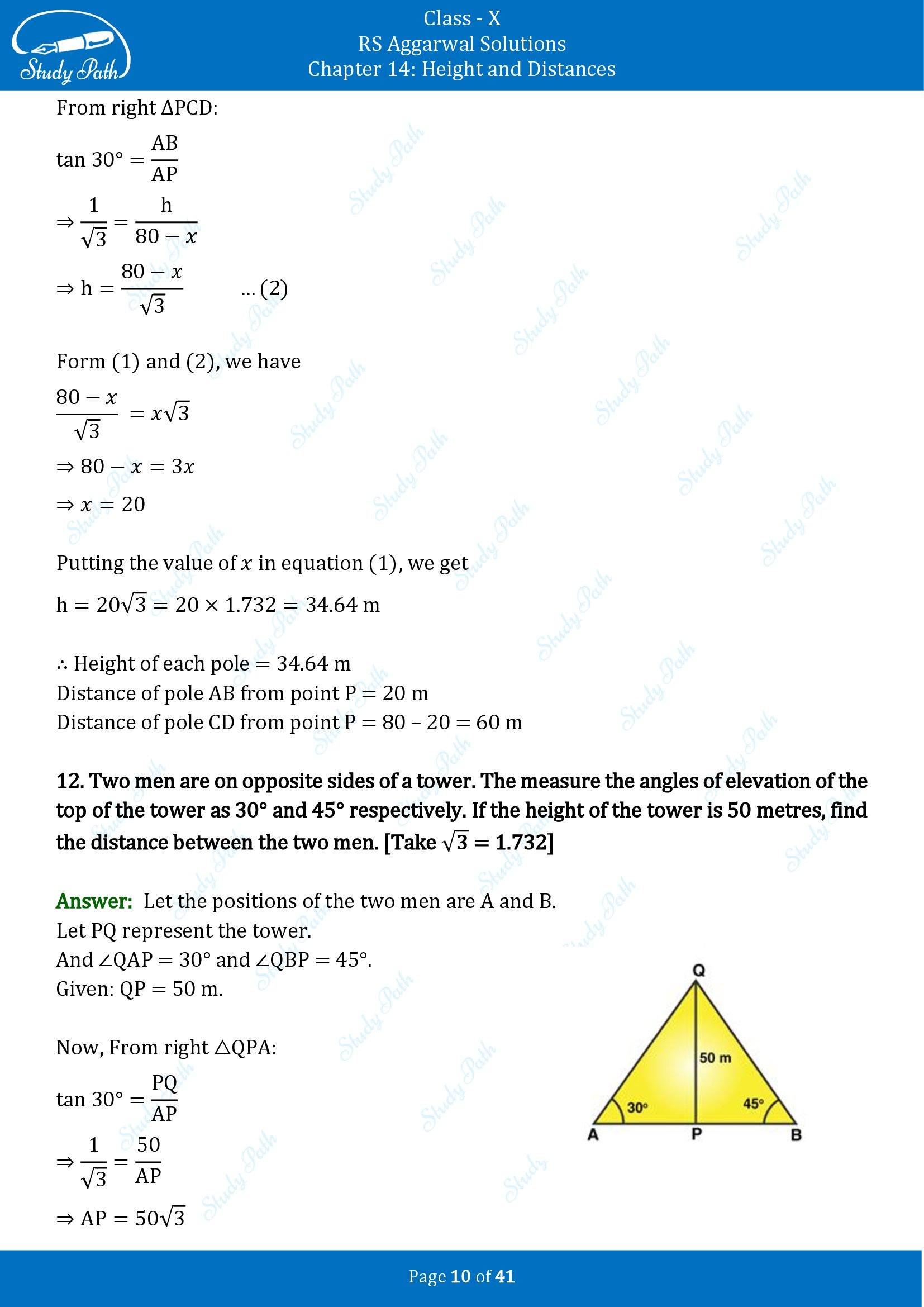 RS Aggarwal Solutions for Class 10 Chapter 14 Height and Distances Exercise 14 00010