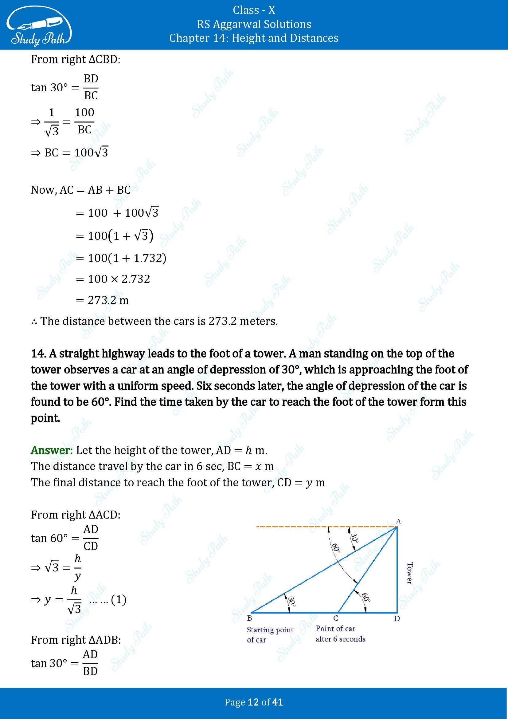 RS Aggarwal Solutions for Class 10 Chapter 14 Height and Distances Exercise 14 00012