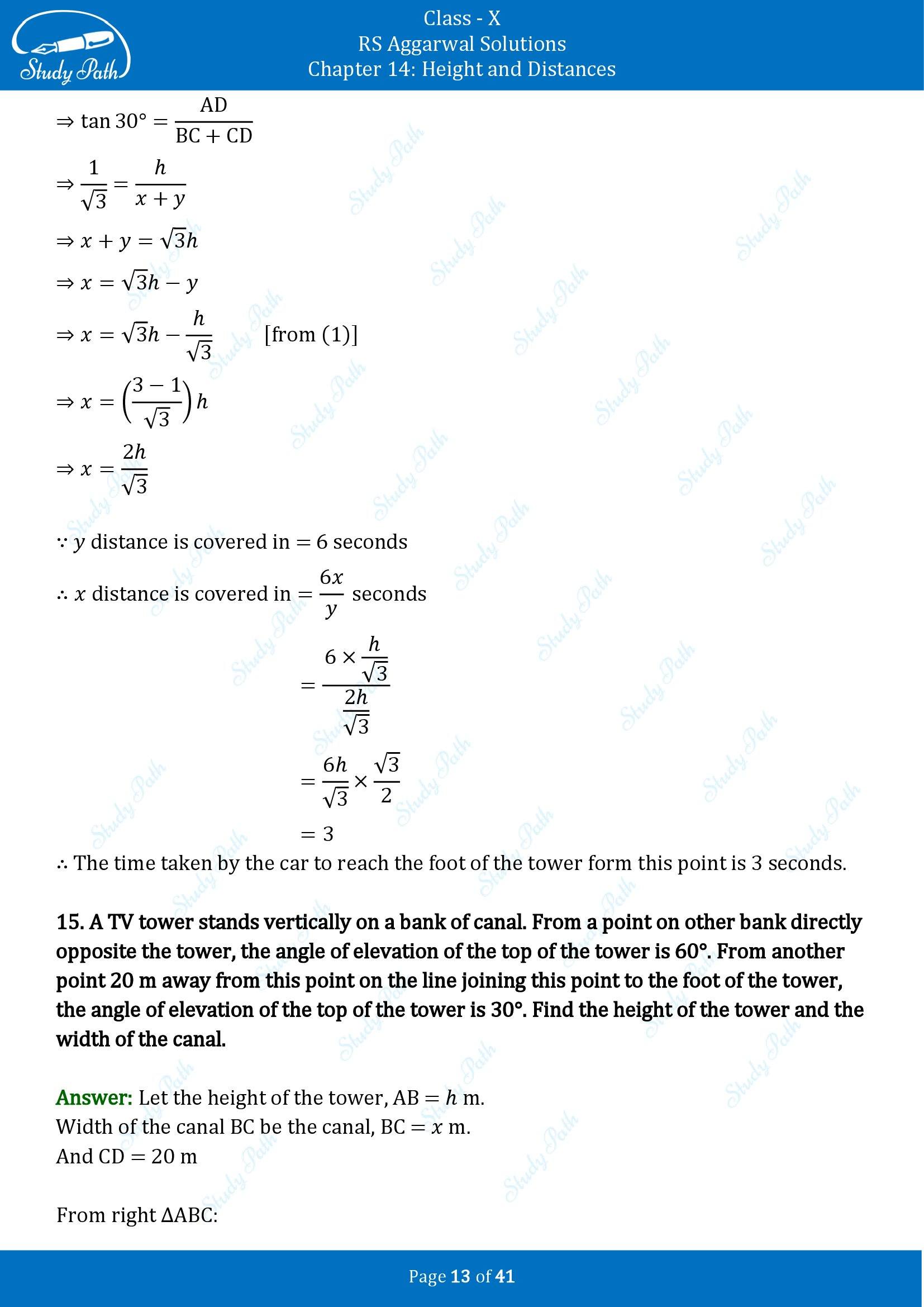 RS Aggarwal Solutions for Class 10 Chapter 14 Height and Distances Exercise 14 00013