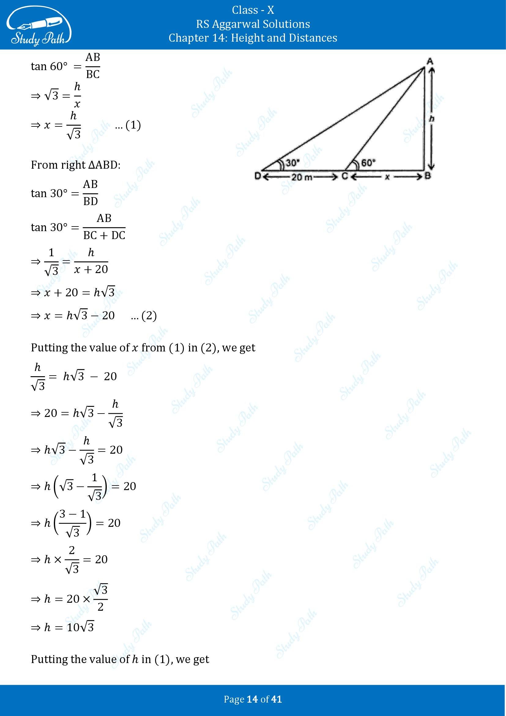 RS Aggarwal Solutions for Class 10 Chapter 14 Height and Distances Exercise 14 00014