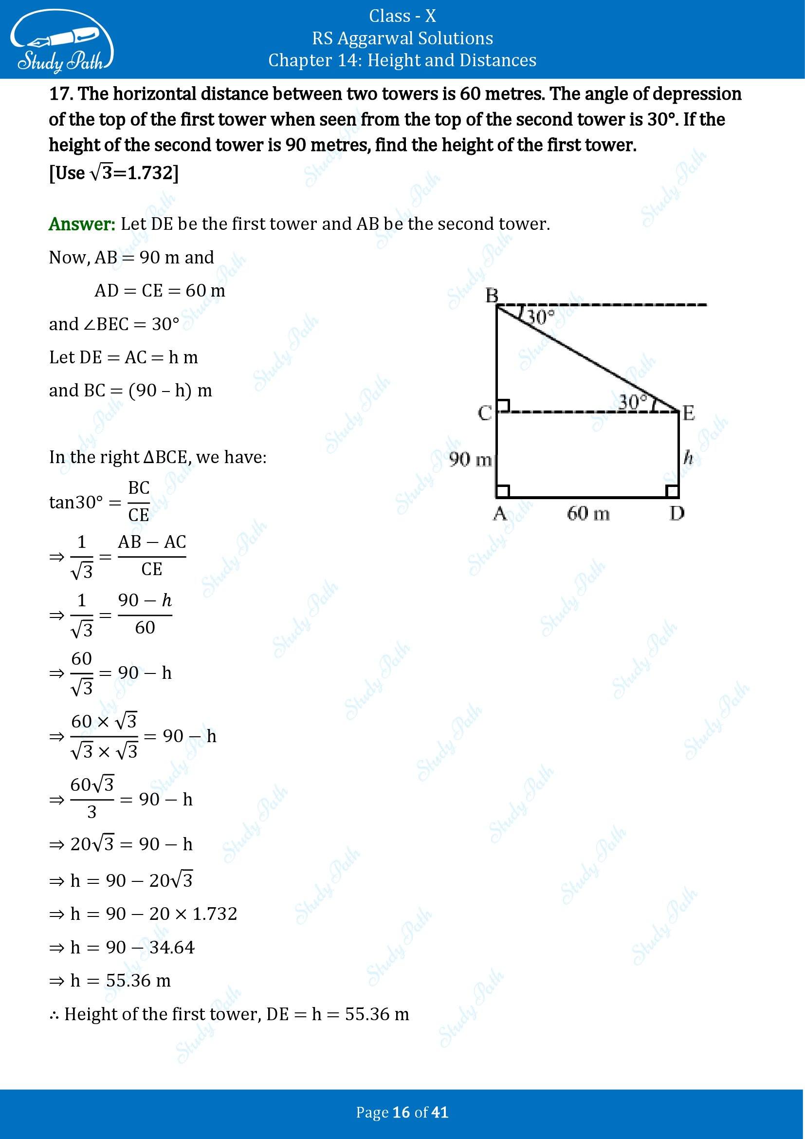 RS Aggarwal Solutions for Class 10 Chapter 14 Height and Distances Exercise 14 00016