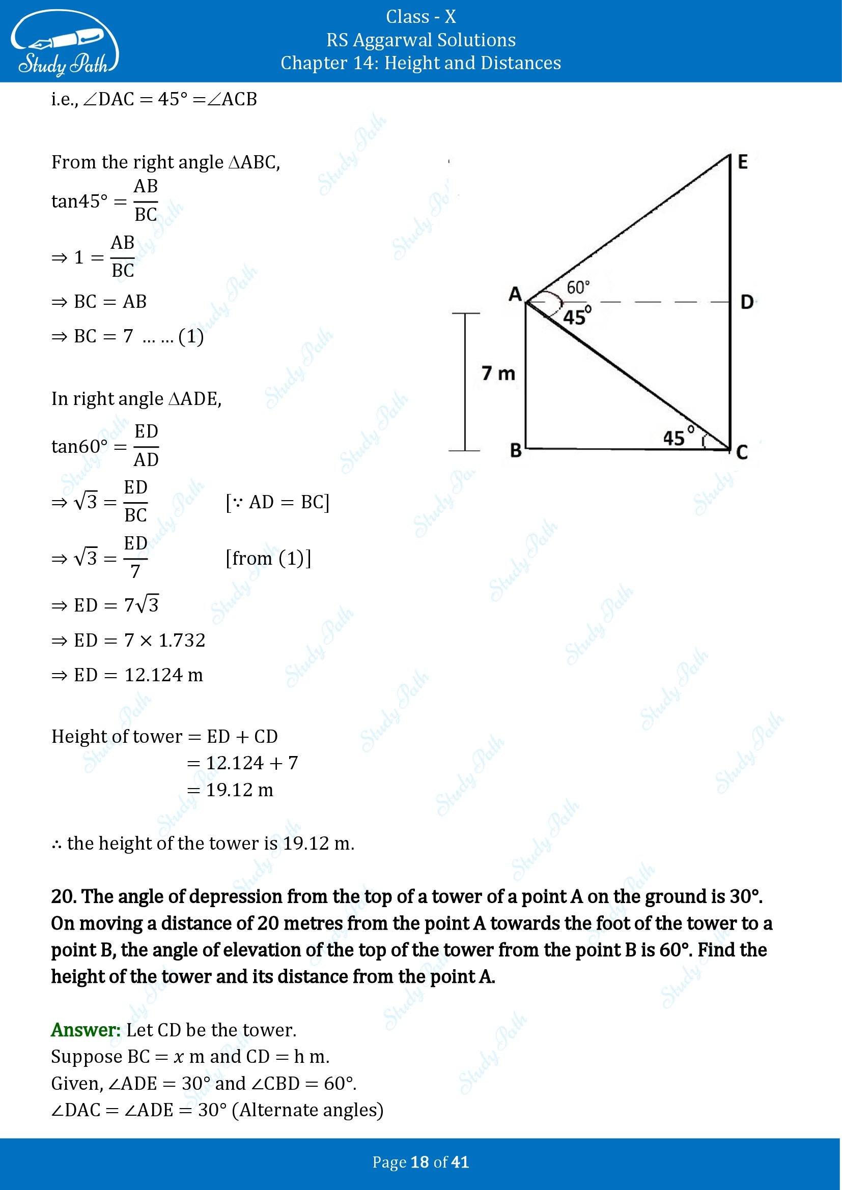 RS Aggarwal Solutions for Class 10 Chapter 14 Height and Distances Exercise 14 00018