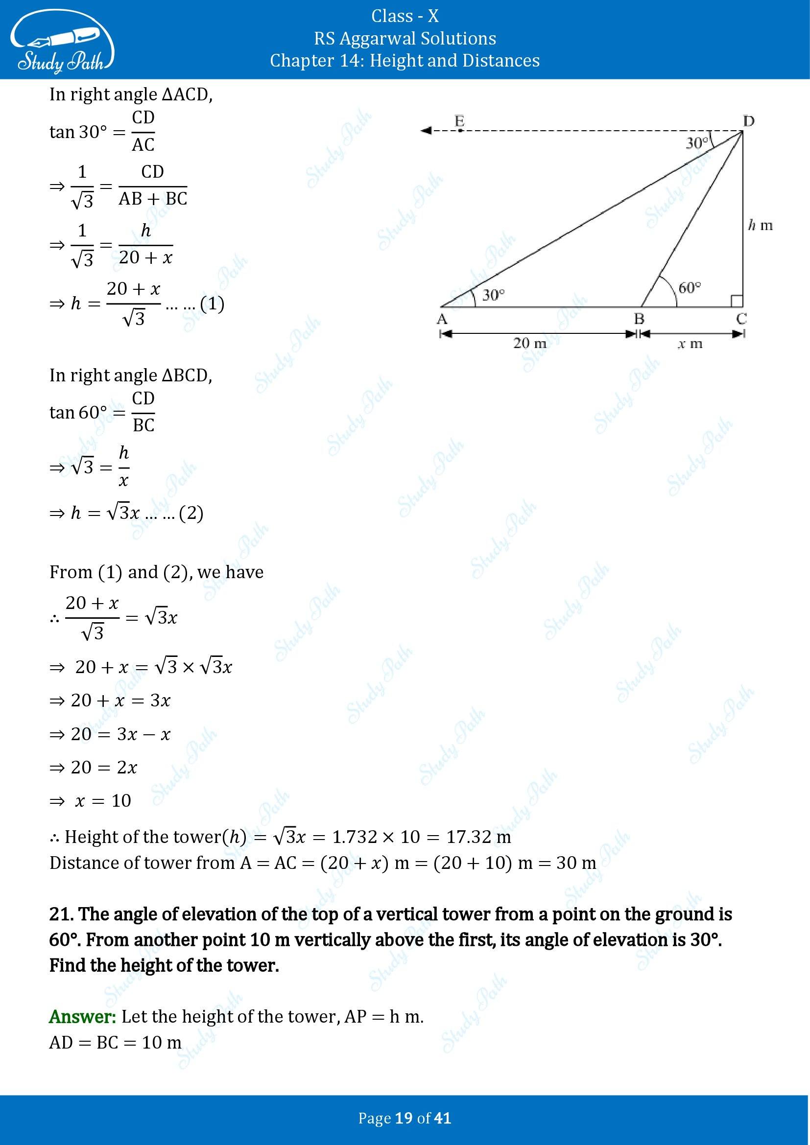 RS Aggarwal Solutions for Class 10 Chapter 14 Height and Distances Exercise 14 00019