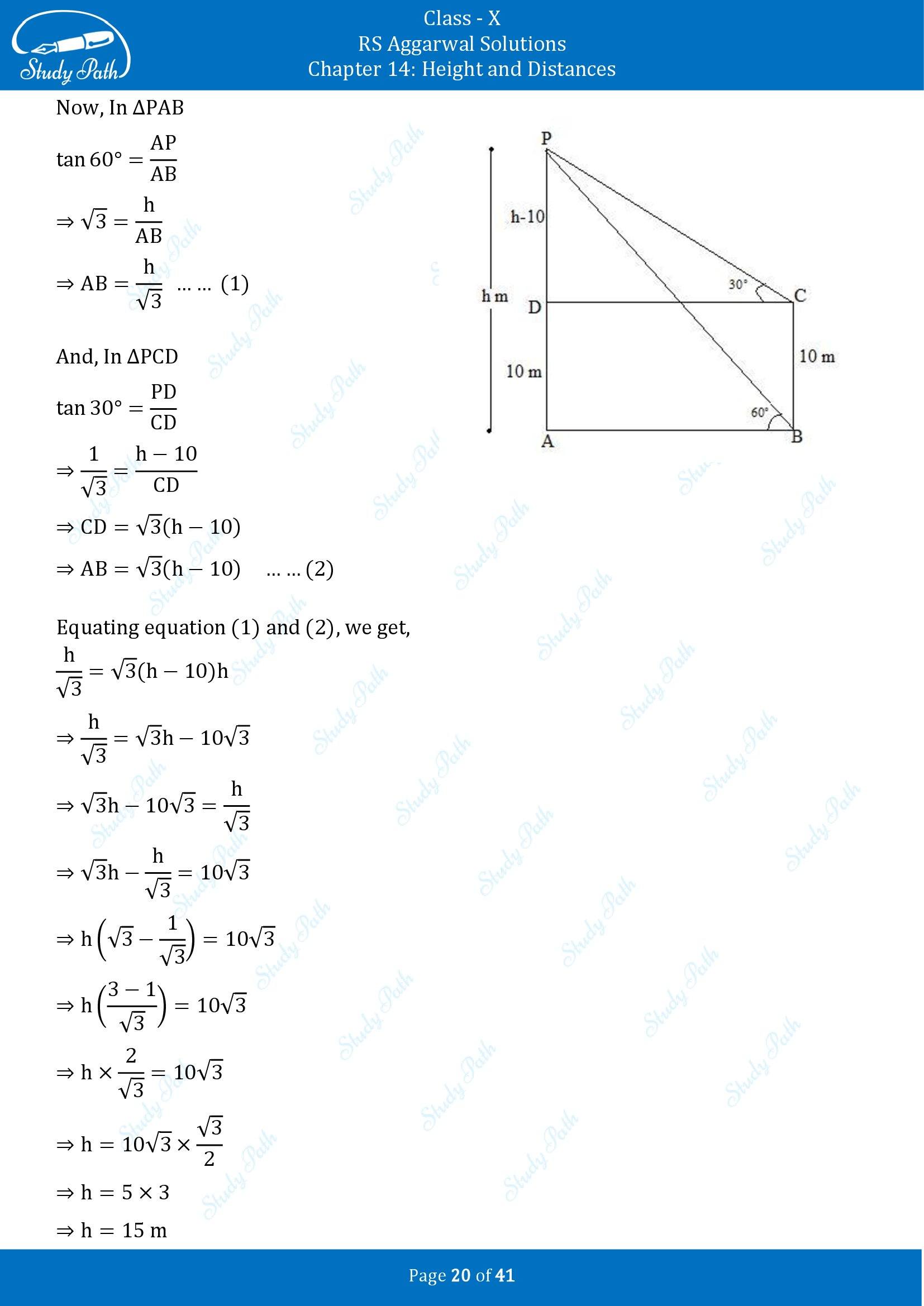 RS Aggarwal Solutions for Class 10 Chapter 14 Height and Distances Exercise 14 00020