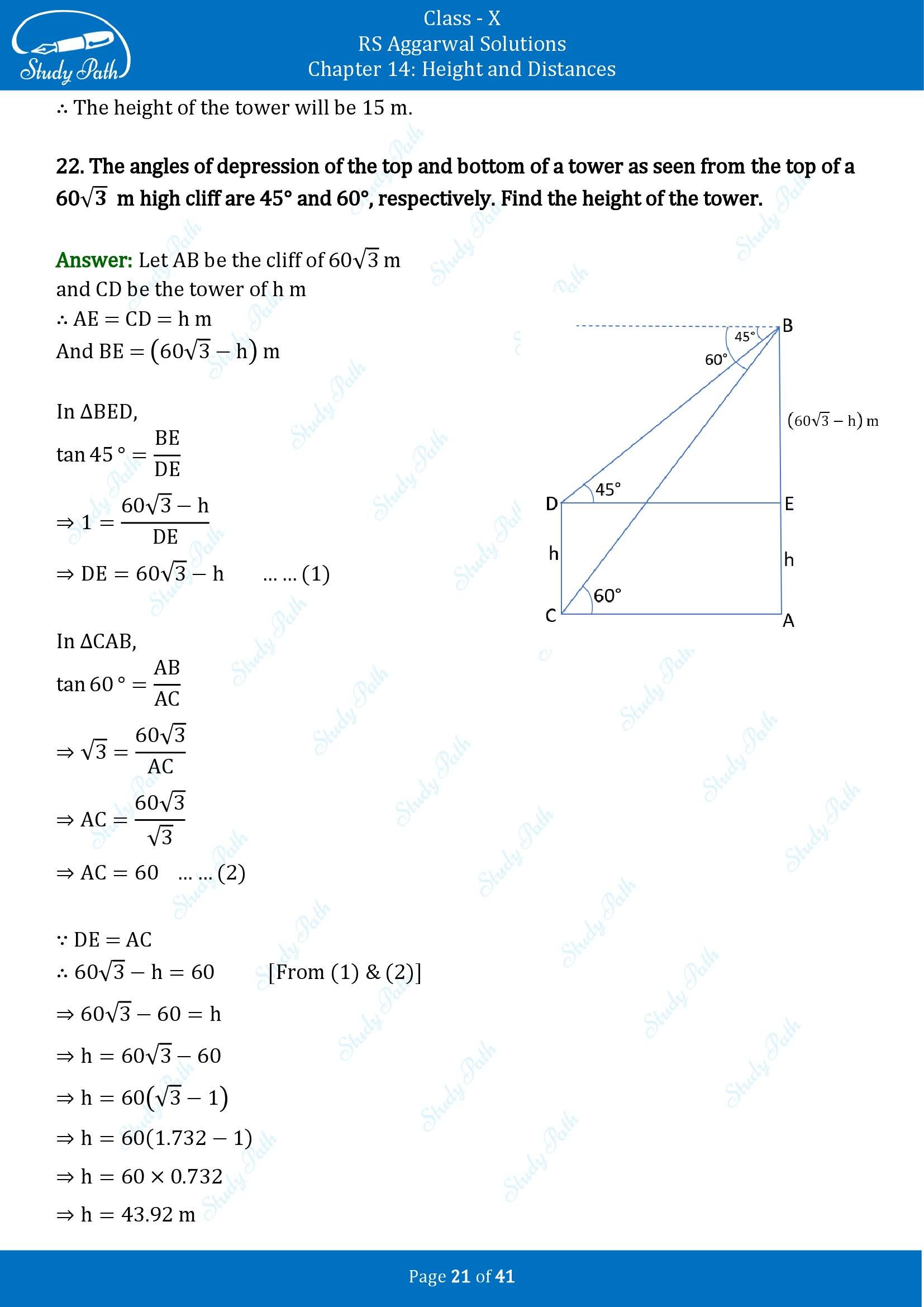 RS Aggarwal Solutions for Class 10 Chapter 14 Height and Distances Exercise 14 00021