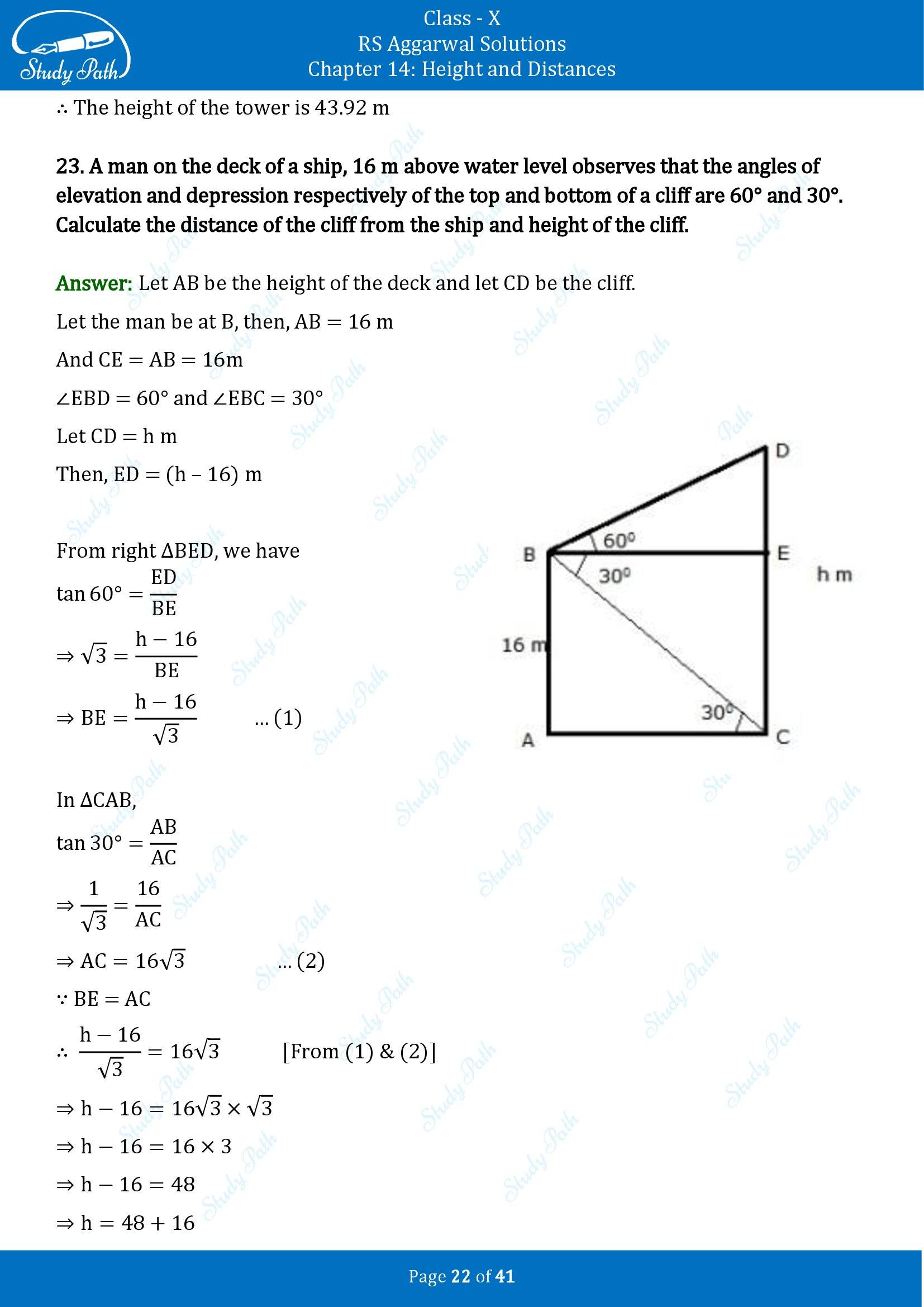 RS Aggarwal Solutions for Class 10 Chapter 14 Height and Distances Exercise 14 00022
