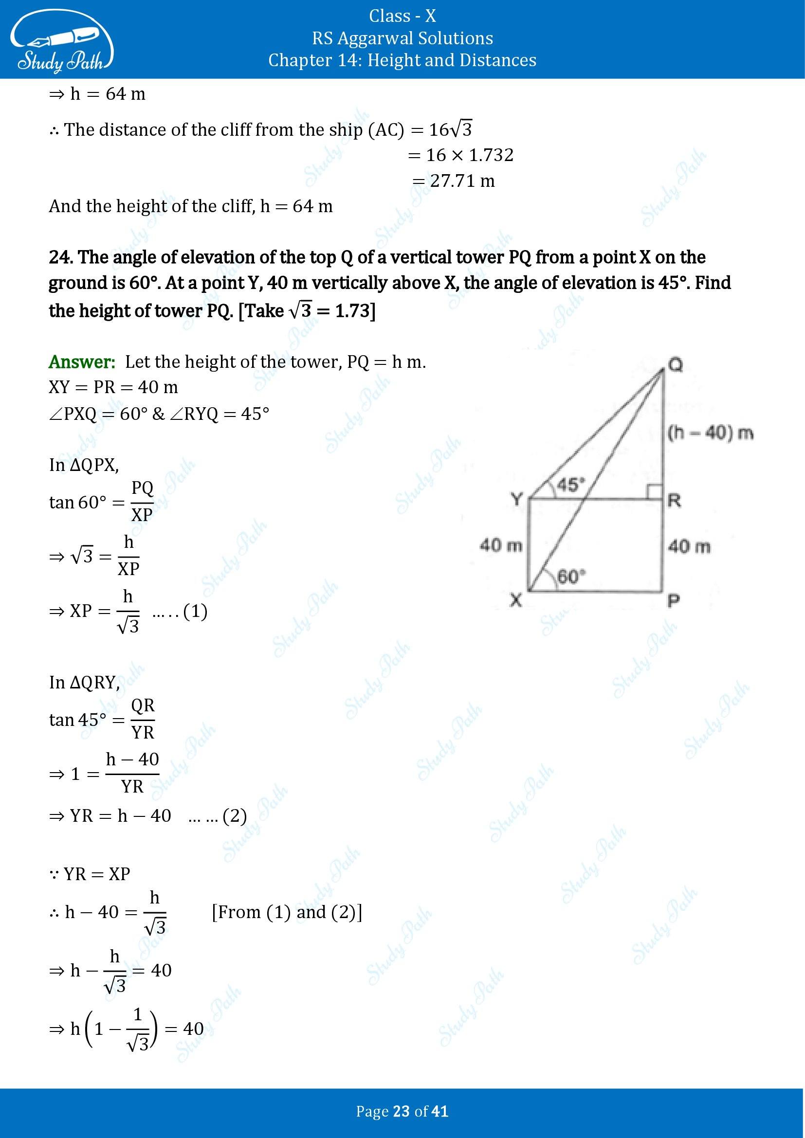 RS Aggarwal Solutions for Class 10 Chapter 14 Height and Distances Exercise 14 00023