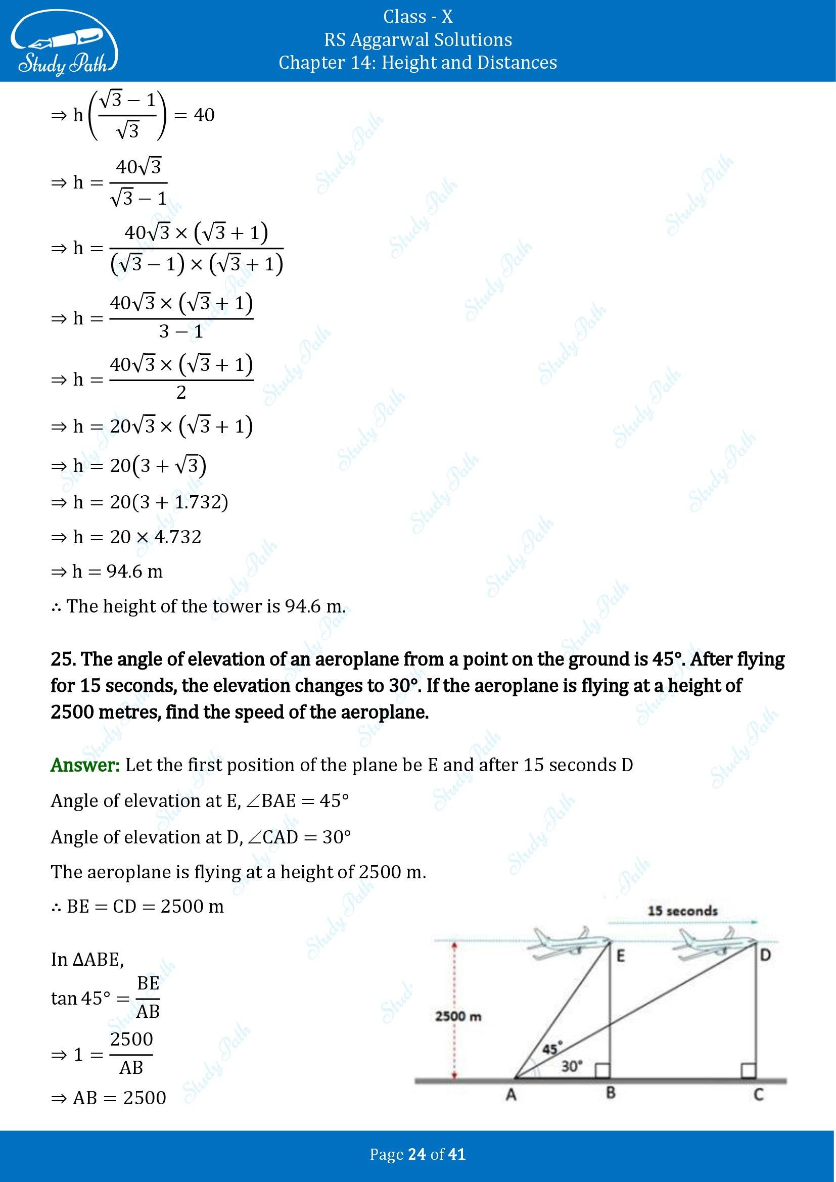 RS Aggarwal Solutions for Class 10 Chapter 14 Height and Distances Exercise 14 00024