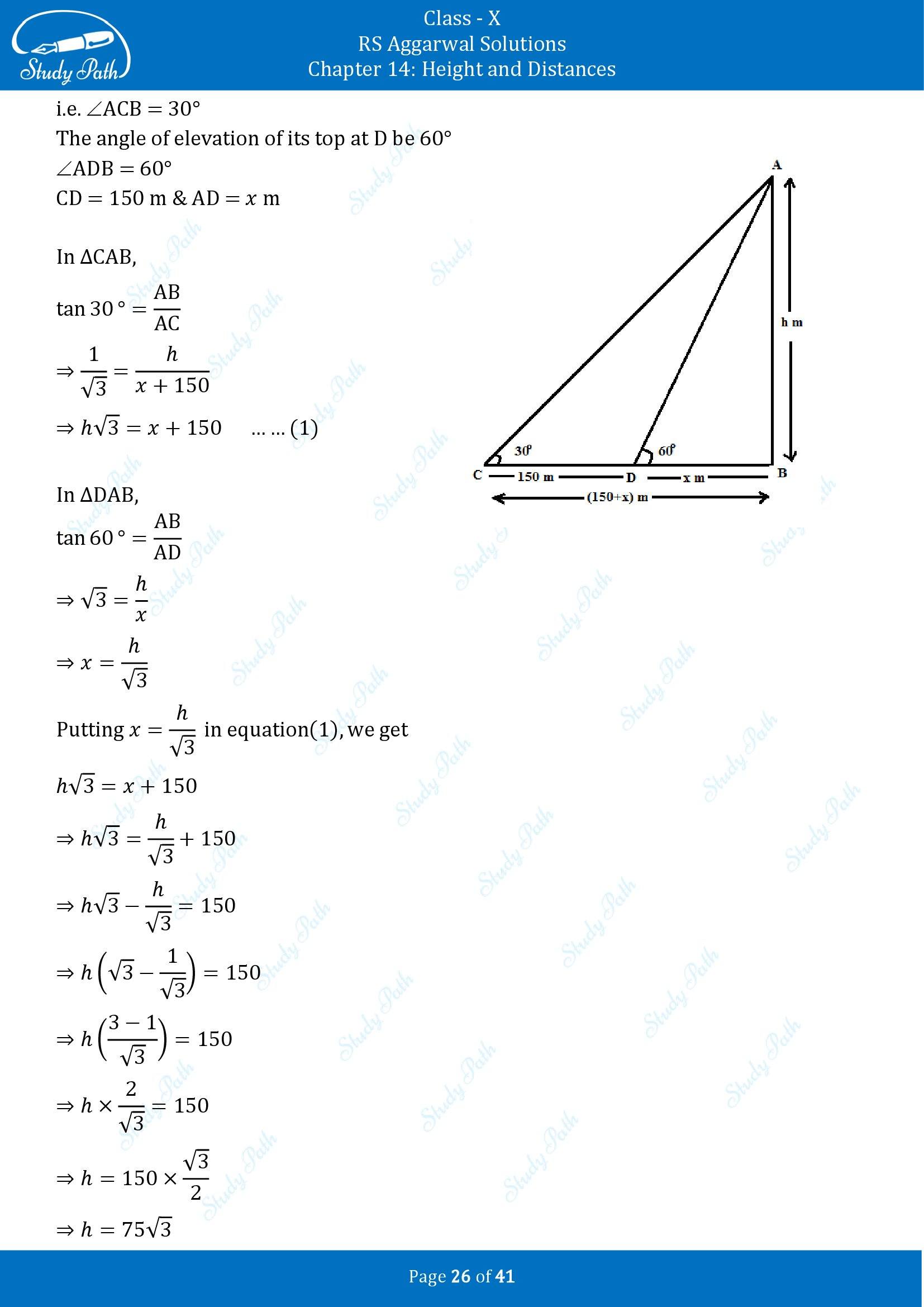 RS Aggarwal Solutions for Class 10 Chapter 14 Height and Distances Exercise 14 00026