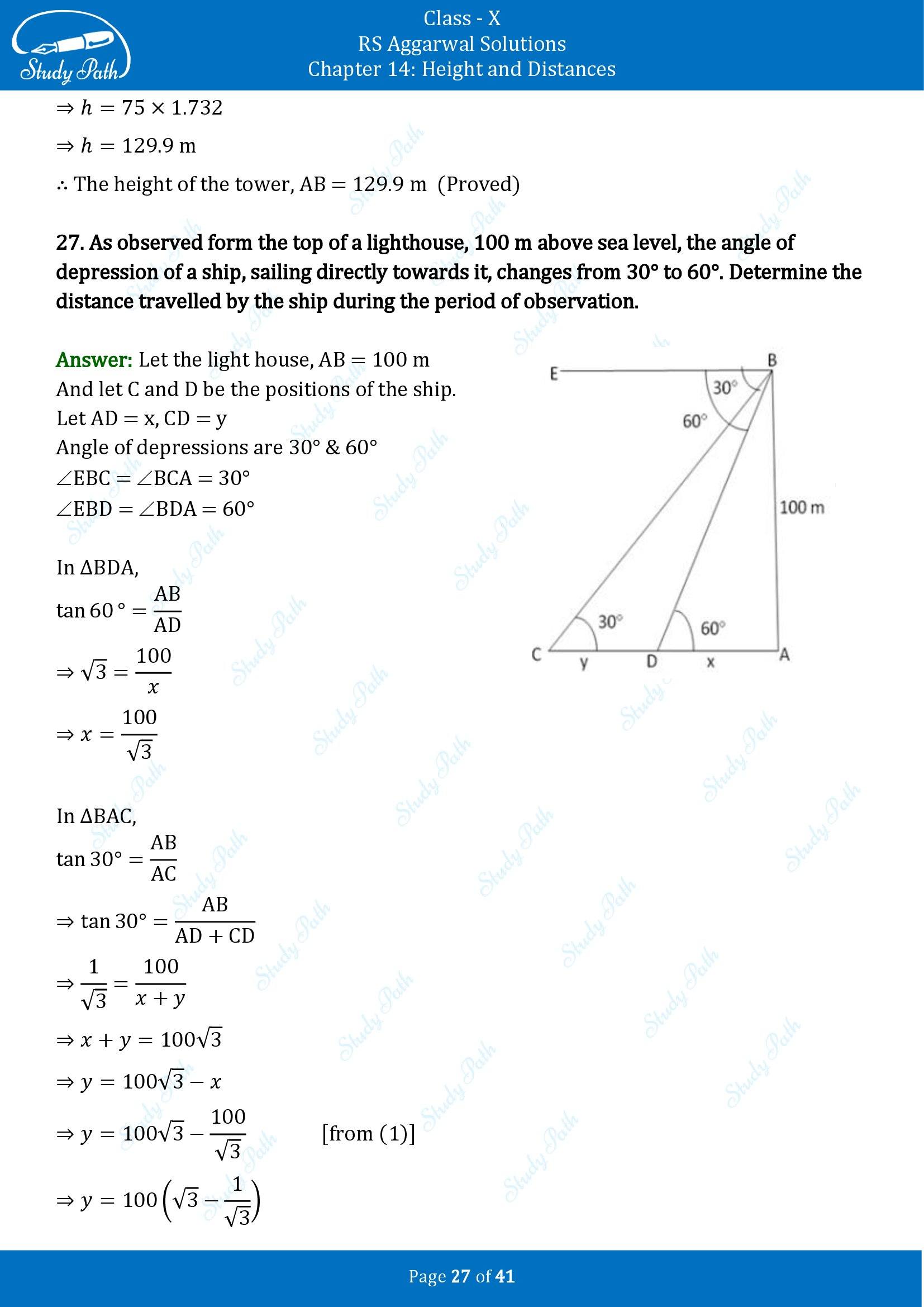 RS Aggarwal Solutions for Class 10 Chapter 14 Height and Distances Exercise 14 00027