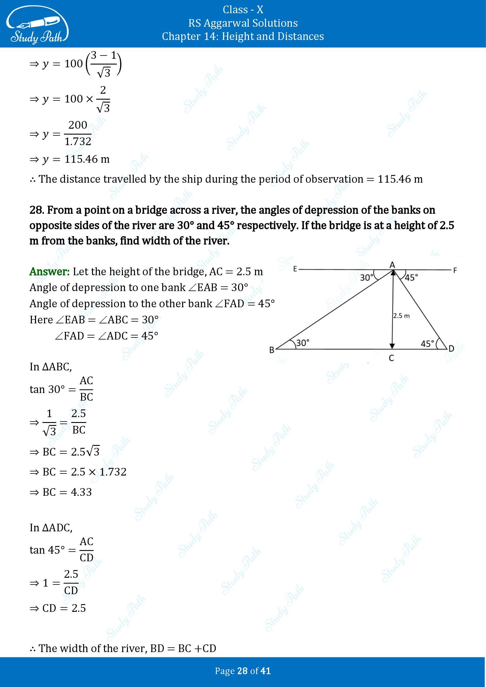 RS Aggarwal Solutions for Class 10 Chapter 14 Height and Distances Exercise 14 00028
