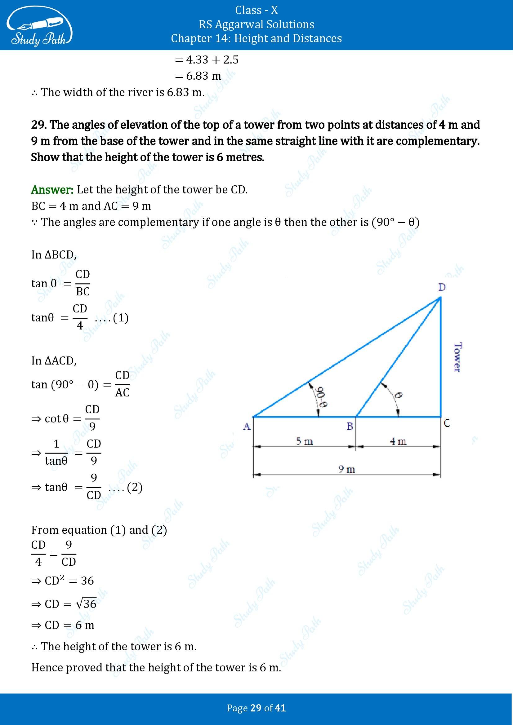 RS Aggarwal Solutions for Class 10 Chapter 14 Height and Distances Exercise 14 00029