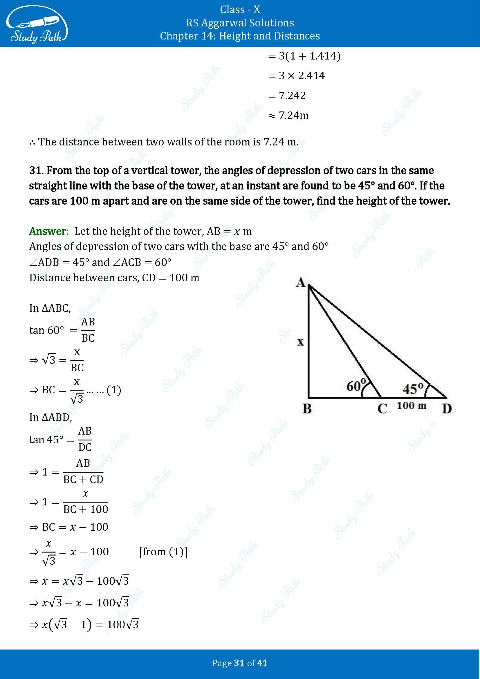 RS Aggarwal Solutions for Class 10 Chapter 14 Height and Distances Exercise 14 00031