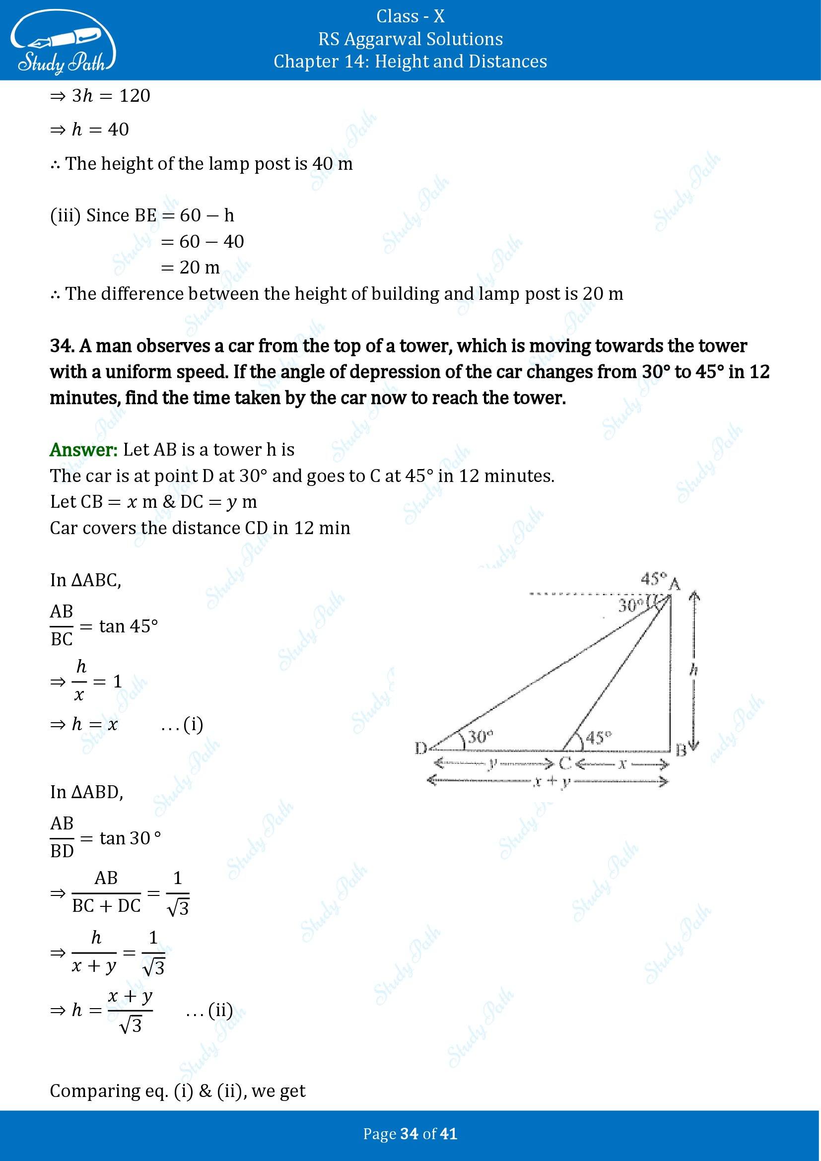 RS Aggarwal Solutions for Class 10 Chapter 14 Height and Distances Exercise 14 00034