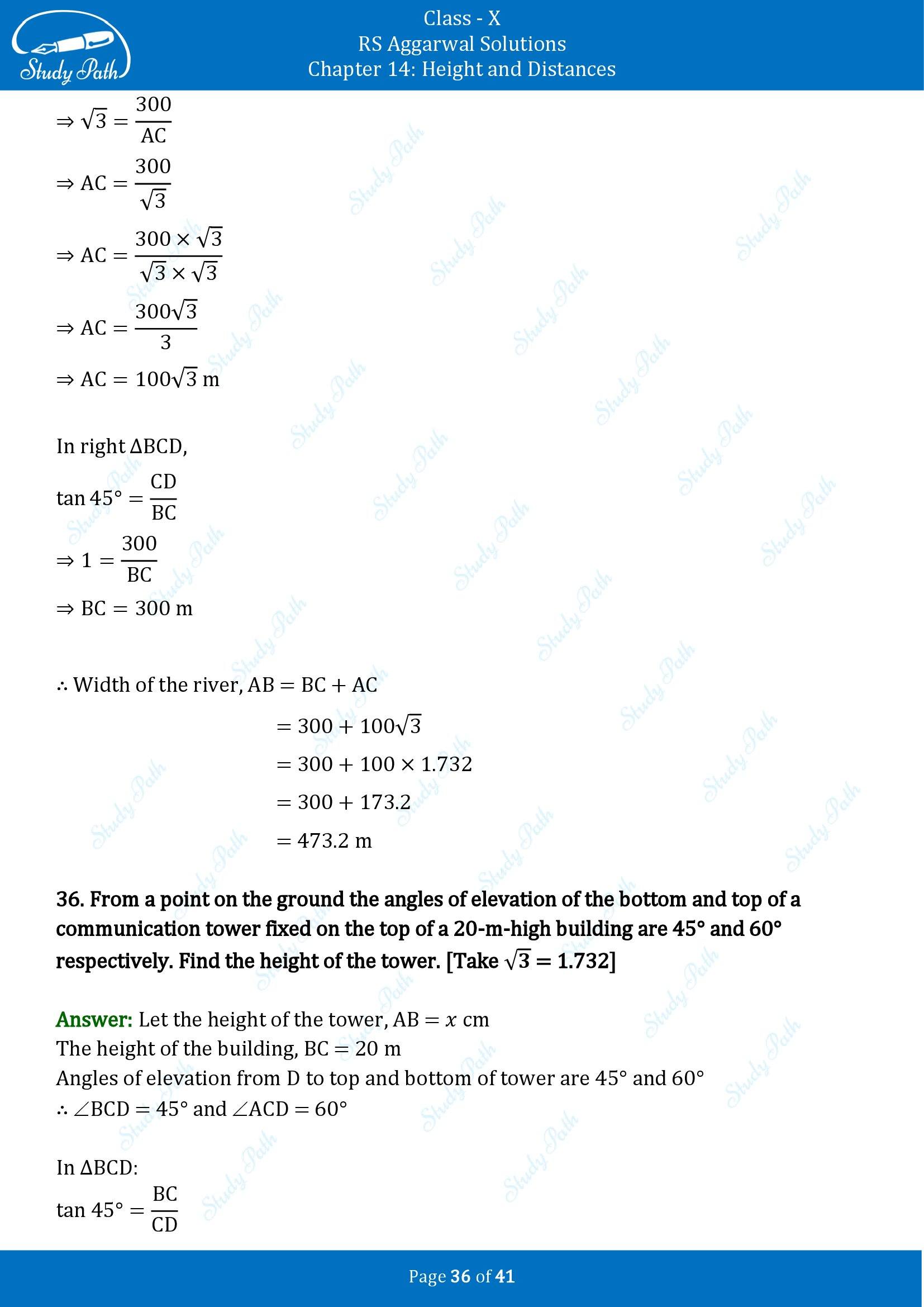 RS Aggarwal Solutions for Class 10 Chapter 14 Height and Distances Exercise 14 00036