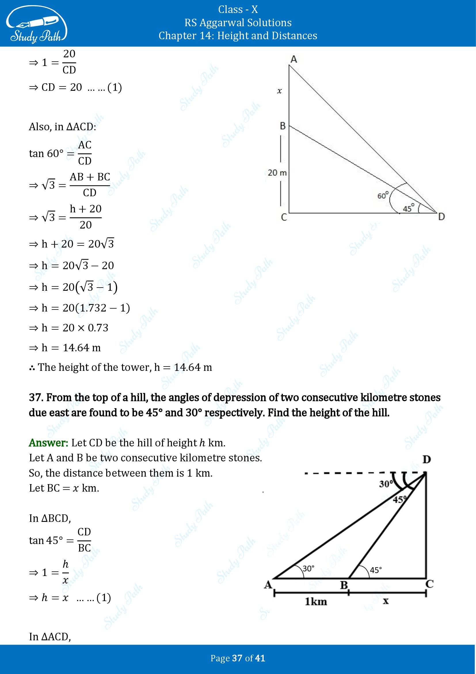 RS Aggarwal Solutions for Class 10 Chapter 14 Height and Distances Exercise 14 00037