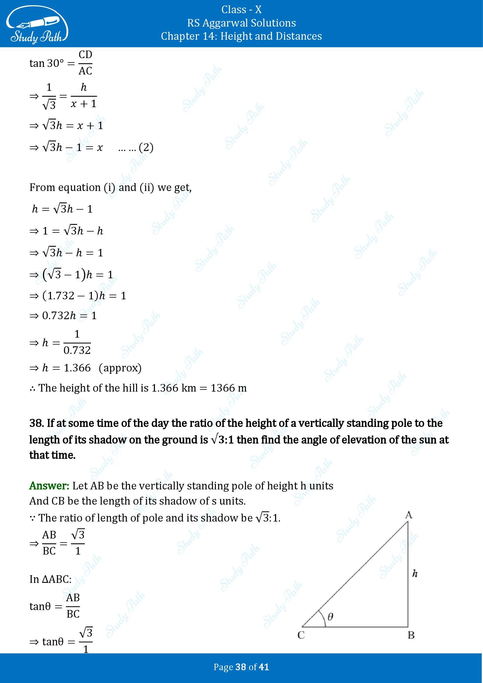 RS Aggarwal Solutions for Class 10 Chapter 14 Height and Distances Exercise 14 00038