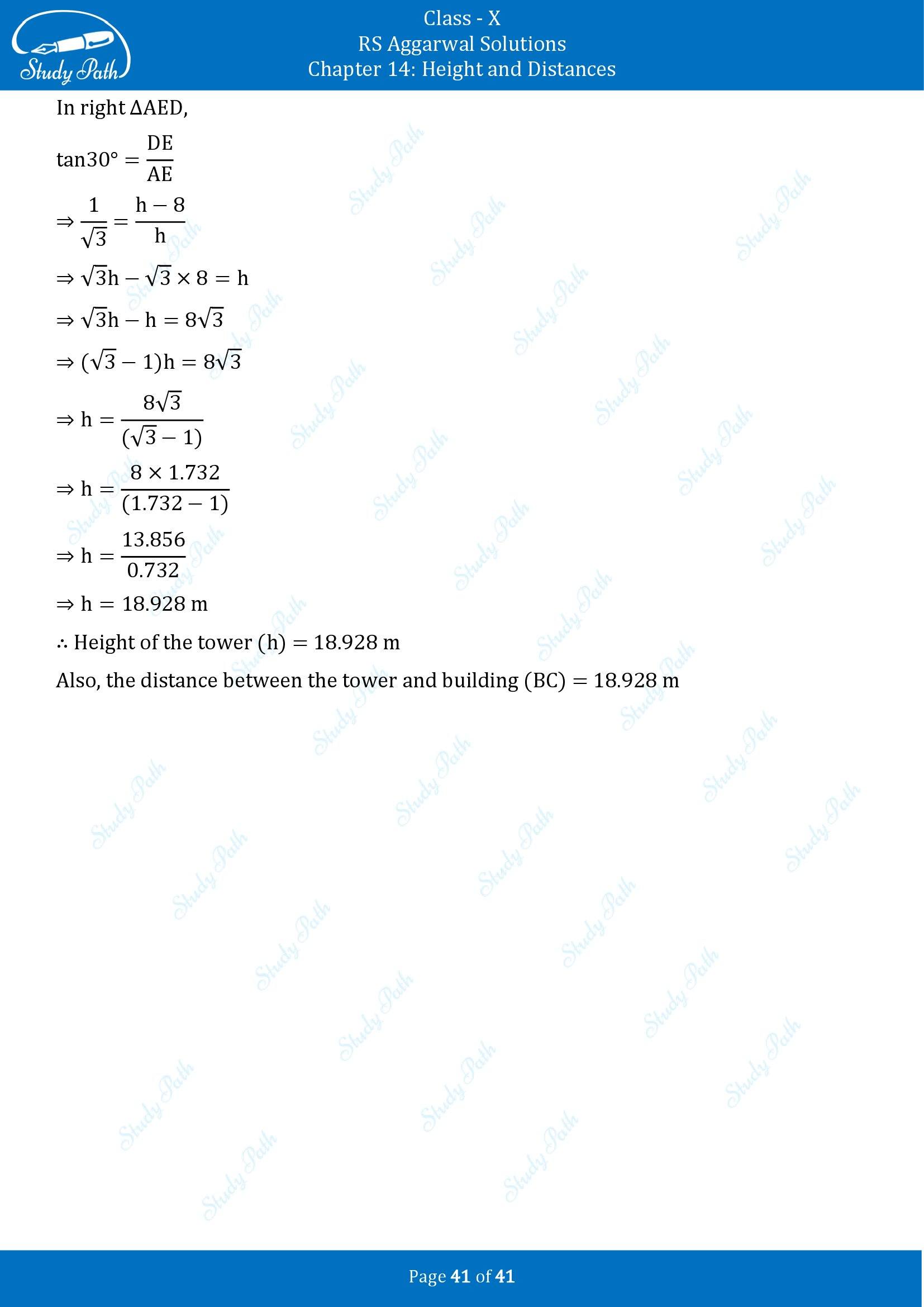RS Aggarwal Solutions for Class 10 Chapter 14 Height and Distances Exercise 14 00041
