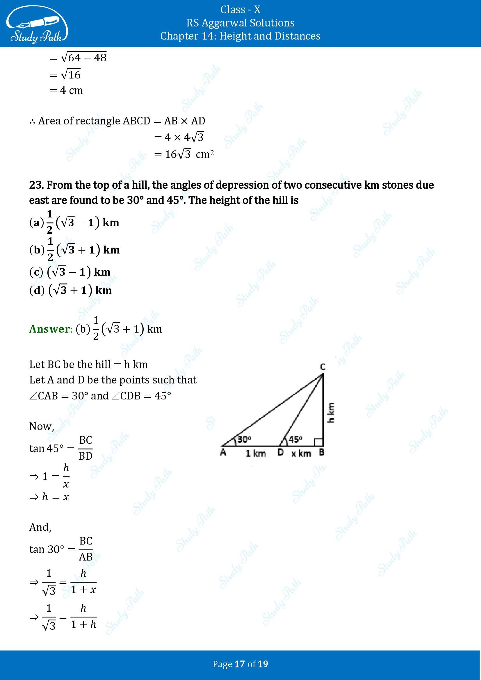 RS Aggarwal Solutions for Class 10 Chapter 14 Height and Distances Multiple Choice Questions 00017