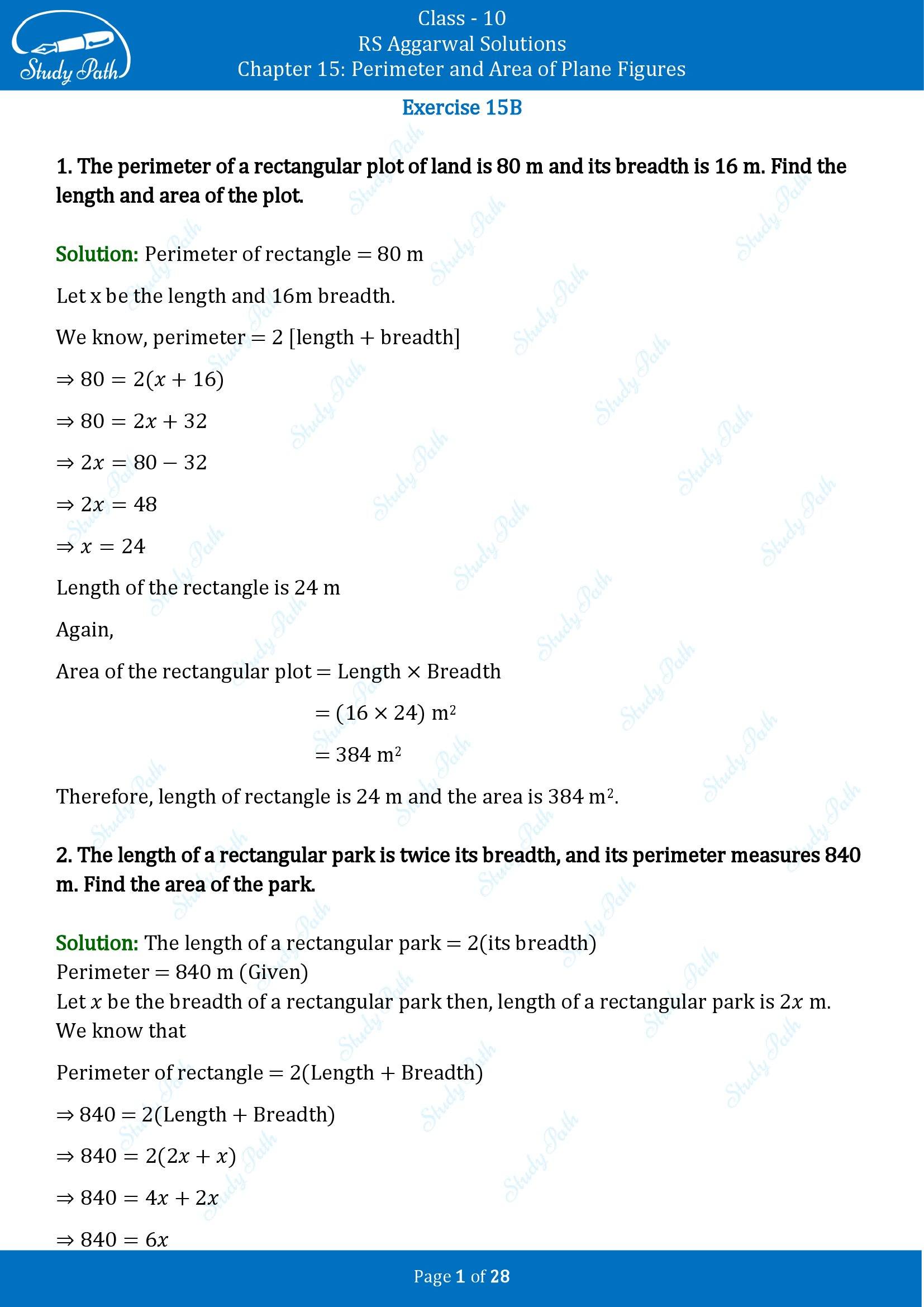 RS Aggarwal Solutions for Class 10 Chapter 15 Perimeter and Area of Plane Figures Exercise 15B 00001
