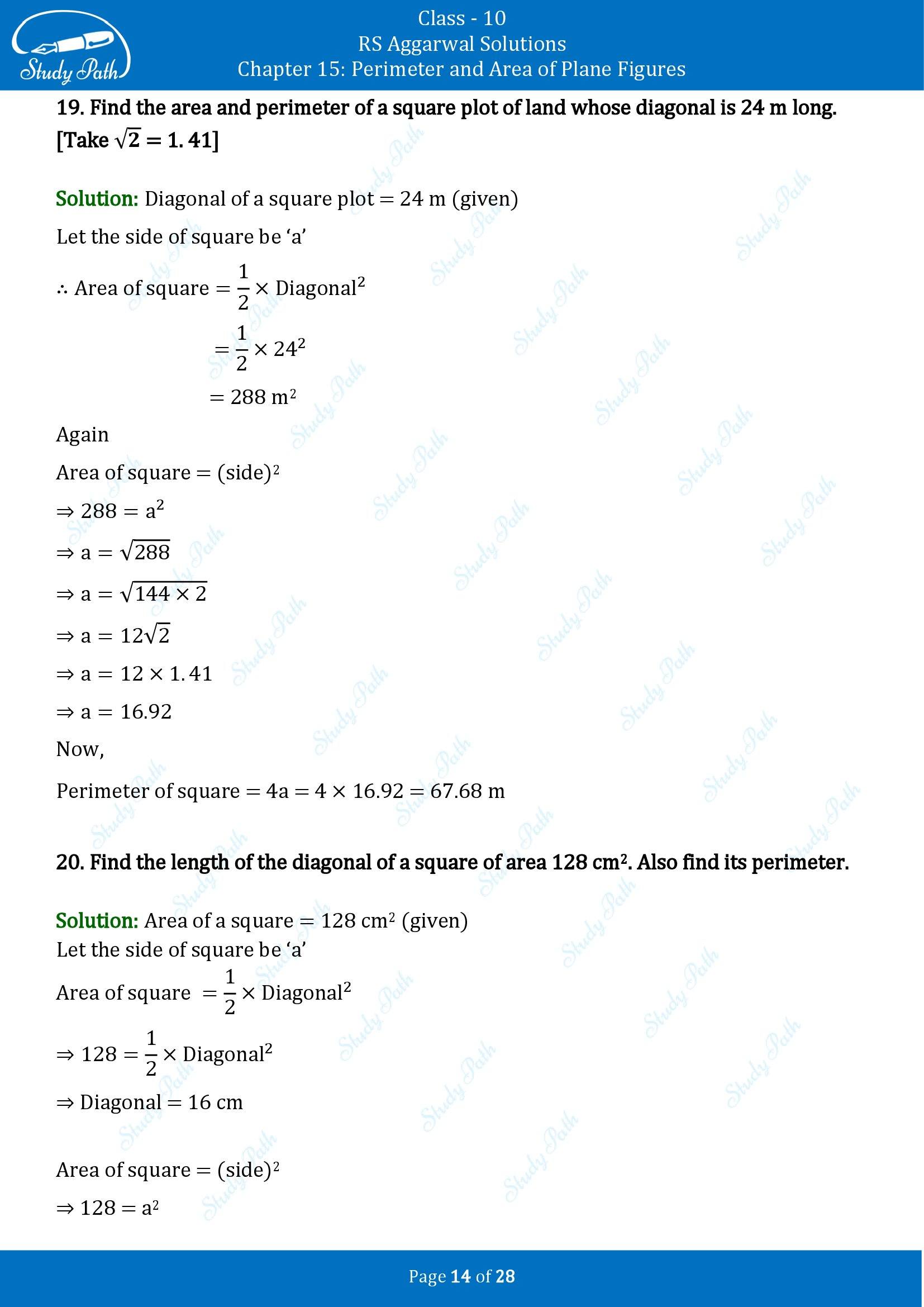 RS Aggarwal Solutions for Class 10 Chapter 15 Perimeter and Area of Plane Figures Exercise 15B 00014