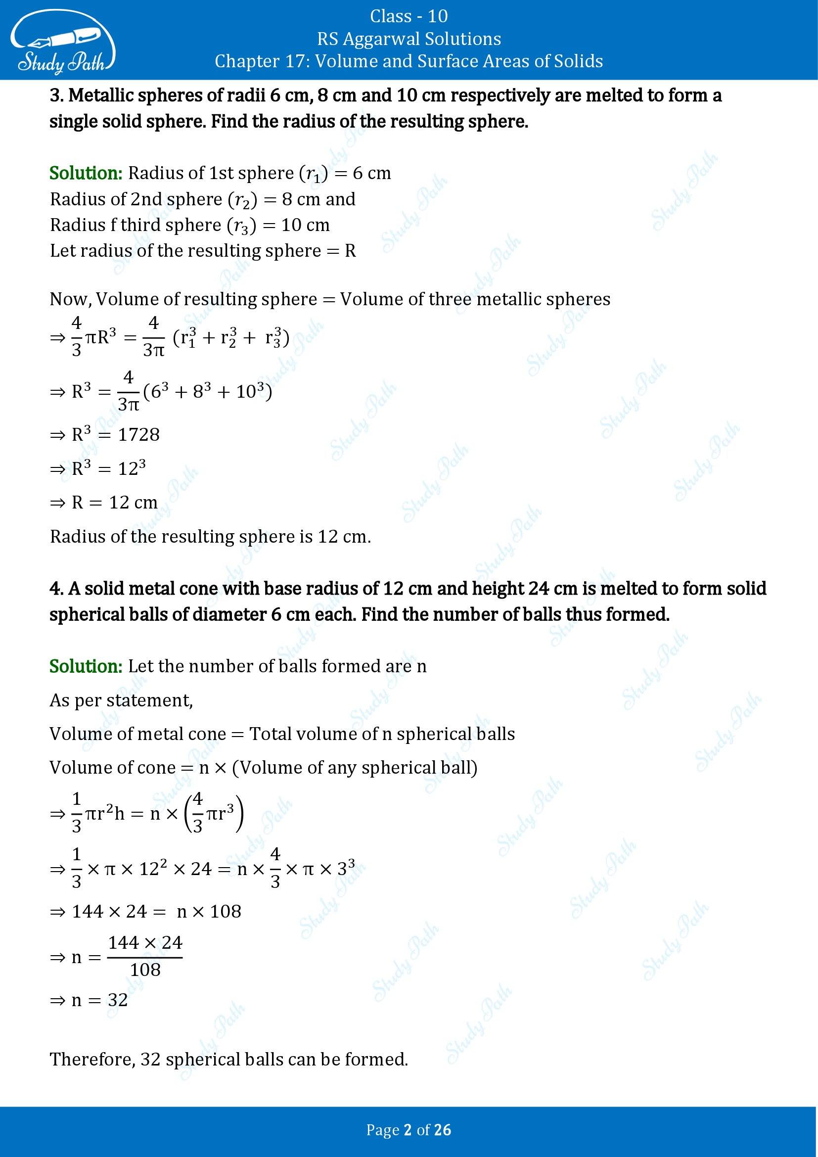 RS Aggarwal Solutions for Class 10 Chapter 17 Volume and Surface Areas of Solids Exercise 17B 00002