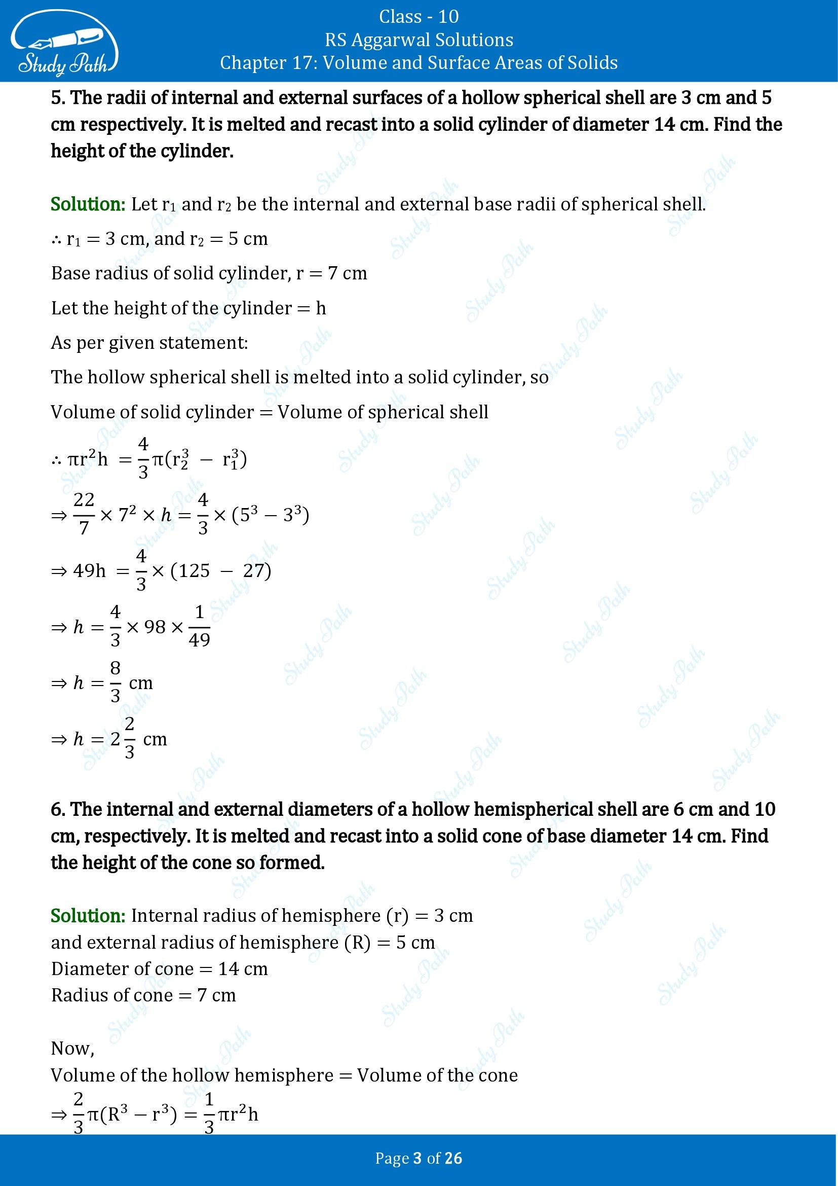RS Aggarwal Solutions for Class 10 Chapter 17 Volume and Surface Areas of Solids Exercise 17B 00003