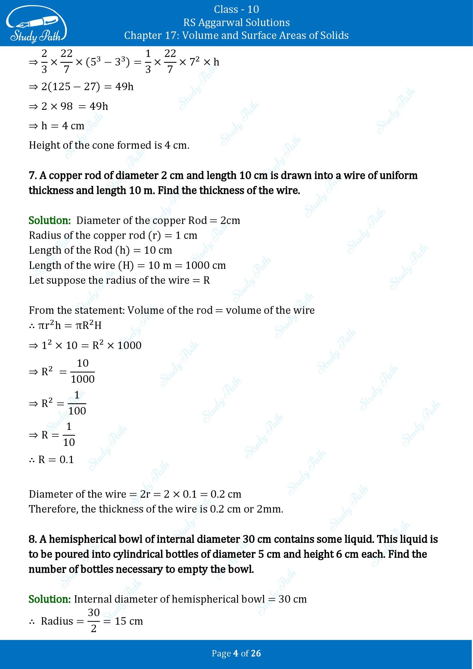 RS Aggarwal Solutions for Class 10 Chapter 17 Volume and Surface Areas of Solids Exercise 17B 00004