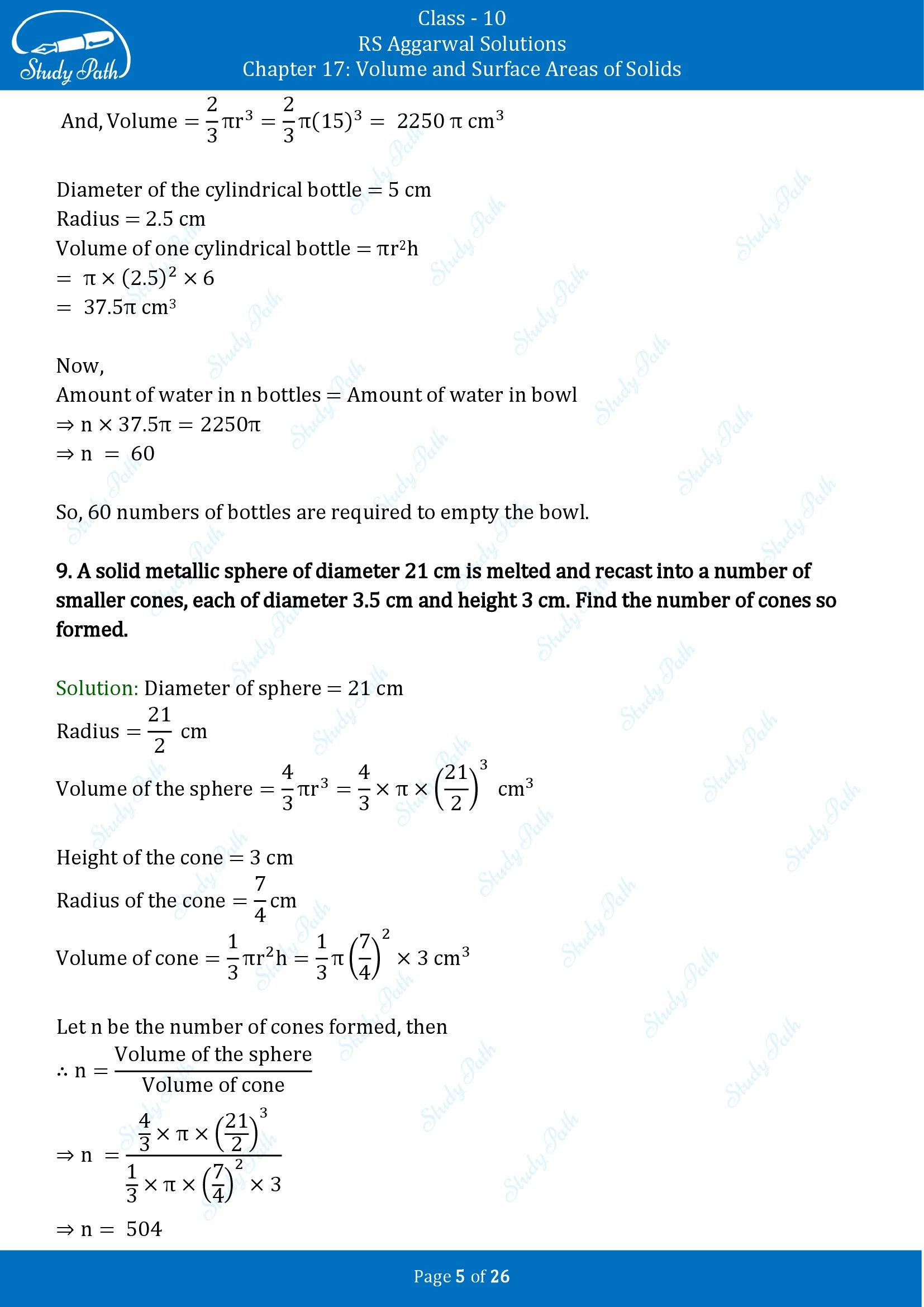 RS Aggarwal Solutions for Class 10 Chapter 17 Volume and Surface Areas of Solids Exercise 17B 00005